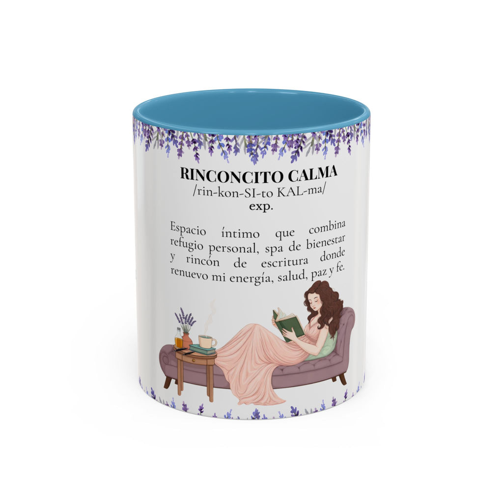 Slow-Living Calm Reading Corner Accent Coffee Mug — "Rinconcito Calma" Lavender Christian Gift (11/15oz)