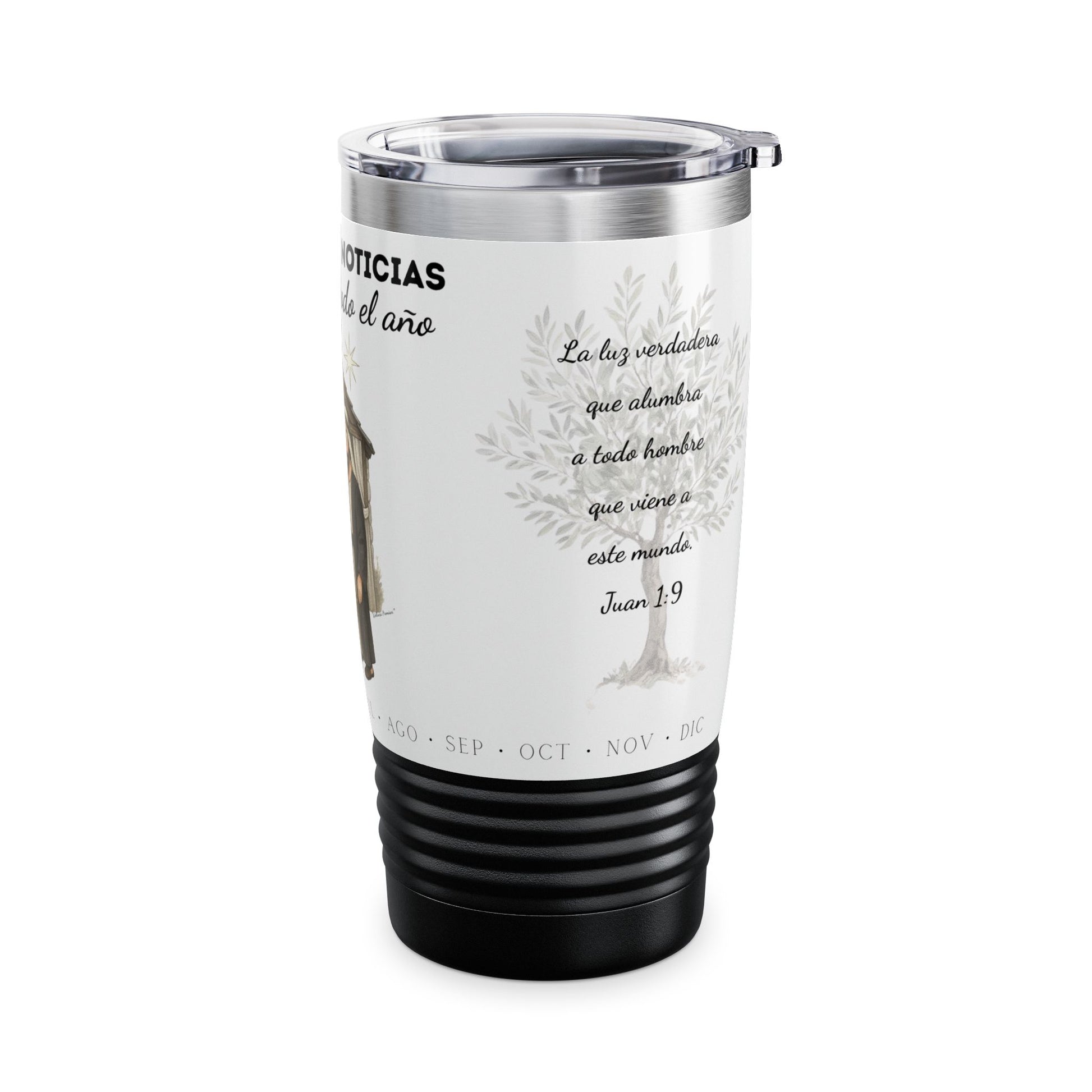 Nativity Ringneck Tumbler Year Round Use— Spanish "¡Las buenas noticias se celebran todo el año!" 20oz