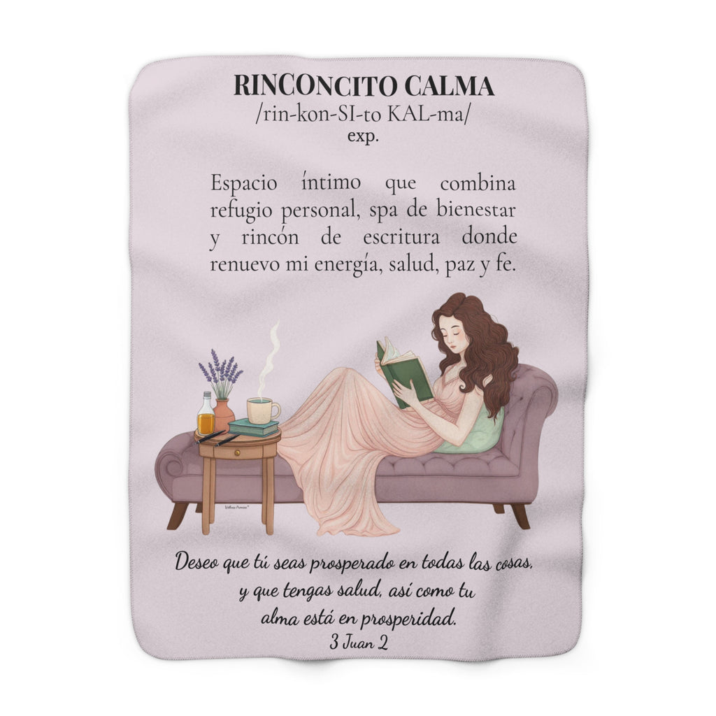 Sherpa Blanket - "Rinconcito Calma" Cozy Spanish Bible Self-Care Throw with Reading Girl Design