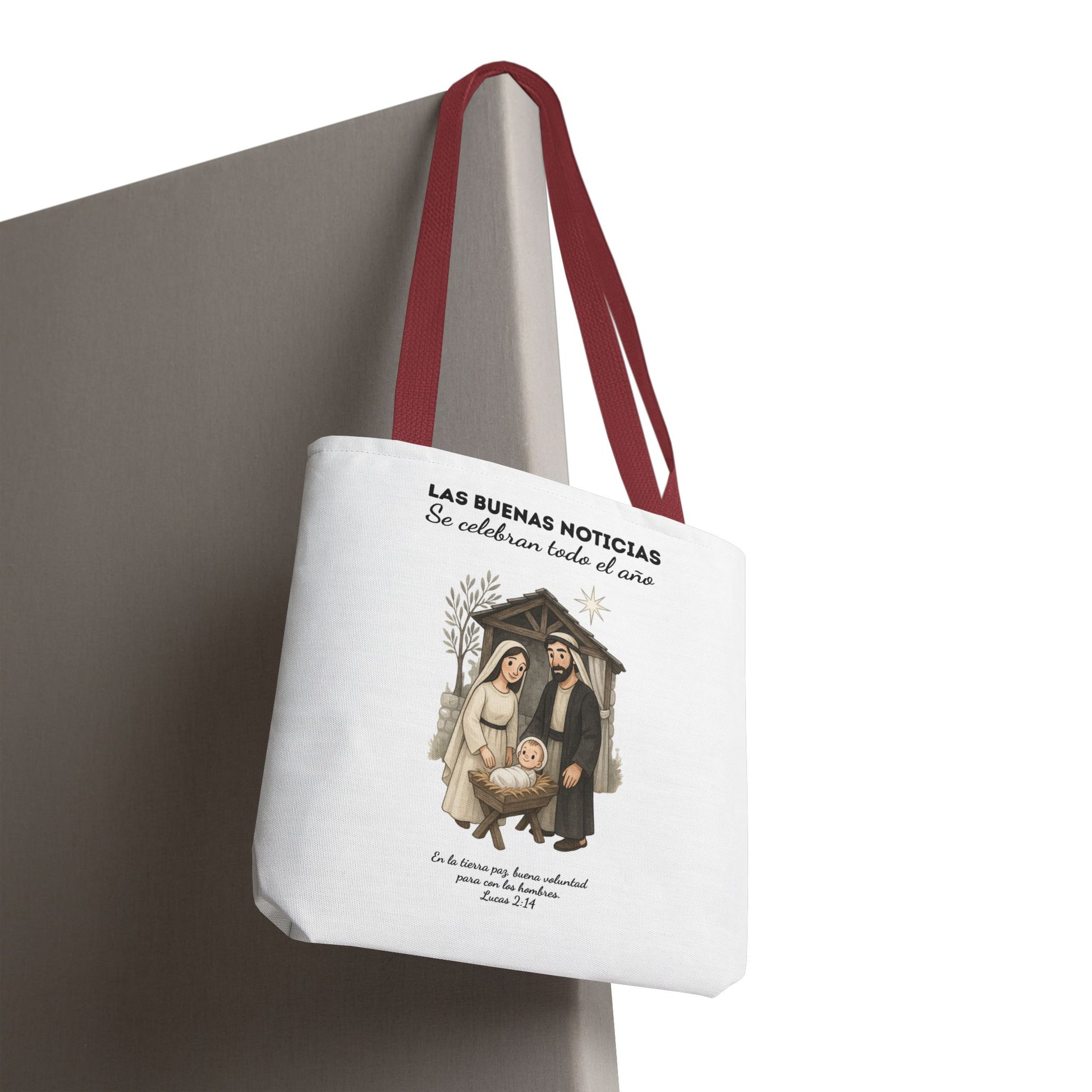 Nativity Tote Bag Year Round — (White Color) "Las Buenas Noticias" Spanish Nativity Tote