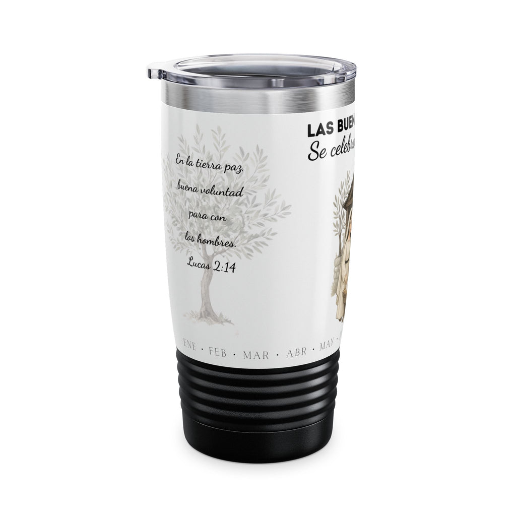 Nativity Ringneck Tumbler Year Round Use— Spanish "¡Las buenas noticias se celebran todo el año!" 20oz