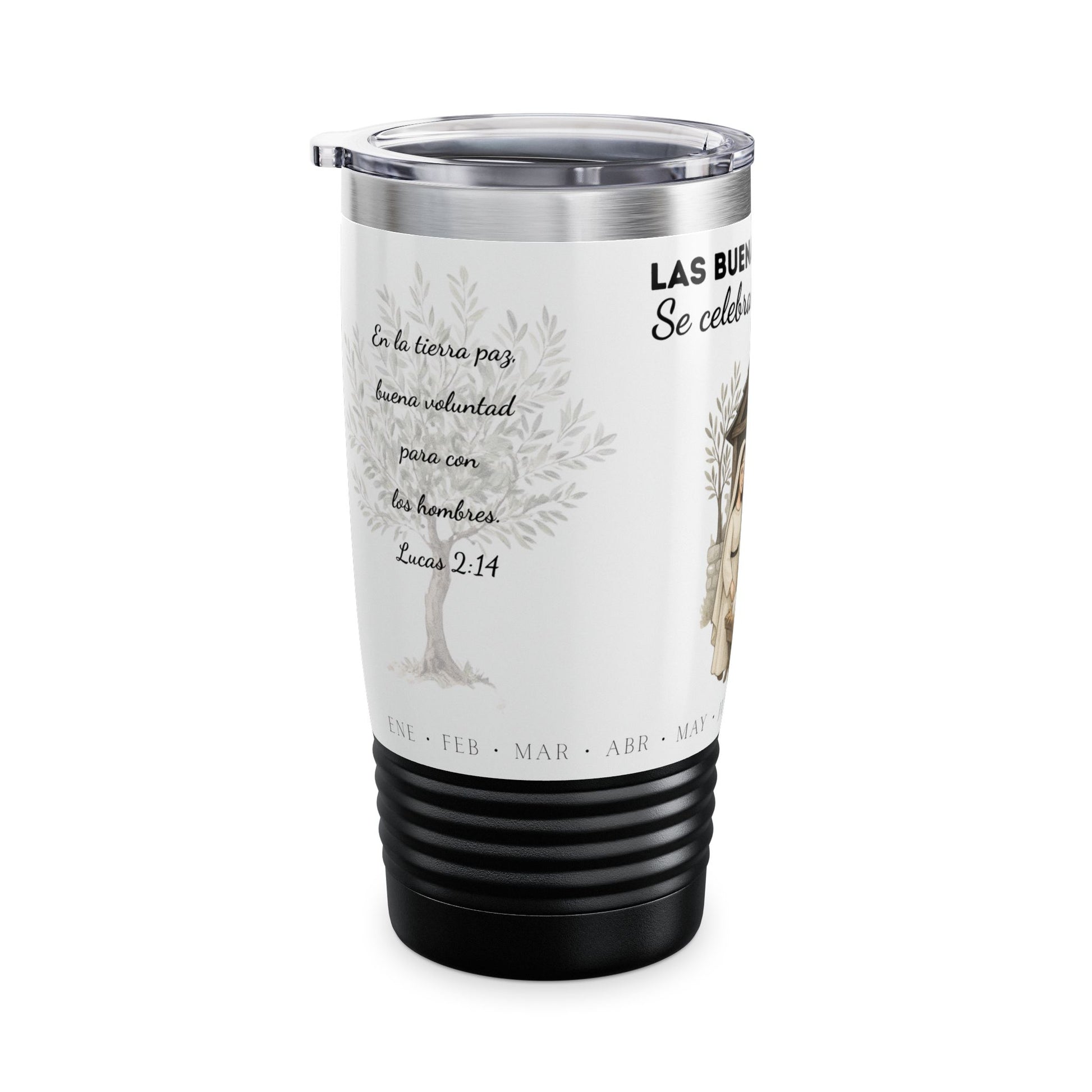 Nativity Ringneck Tumbler Year Round Use— Spanish "¡Las buenas noticias se celebran todo el año!" 20oz