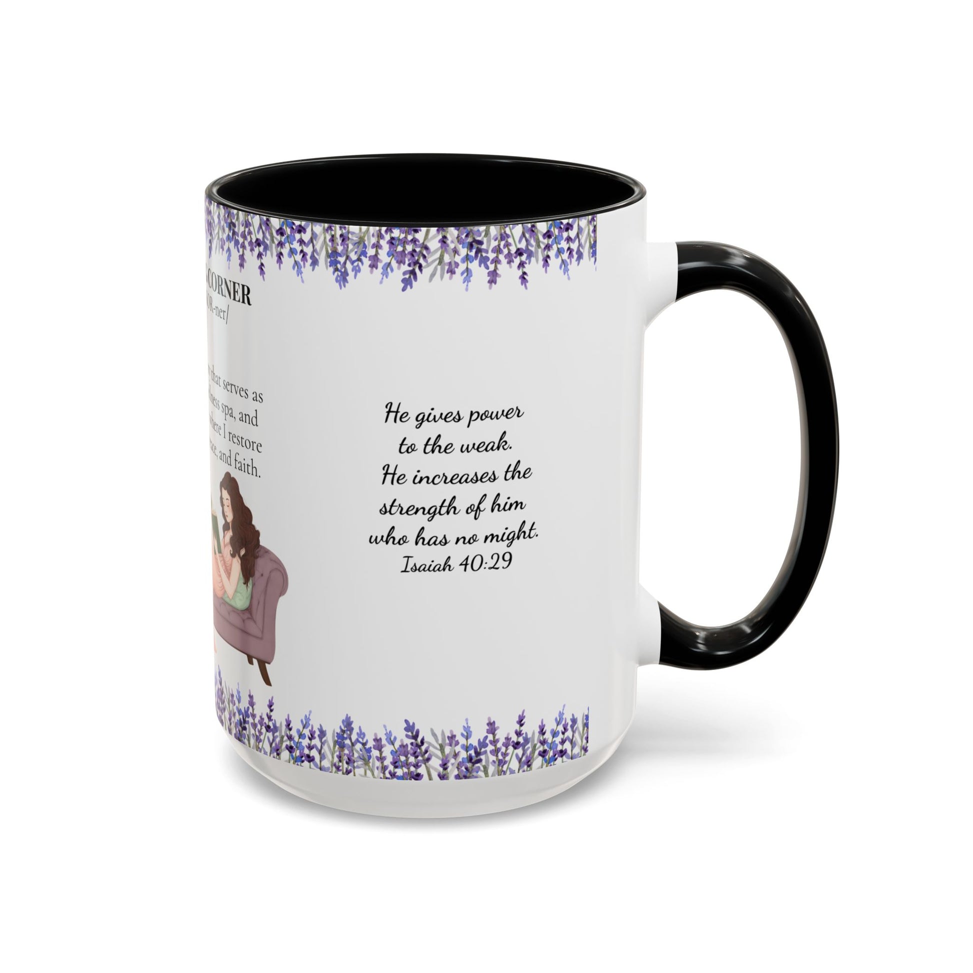 Slow-Living Corner Accent Coffee/Tea Mug — Inspirational Christian Relaxation Lavender (11/15oz)