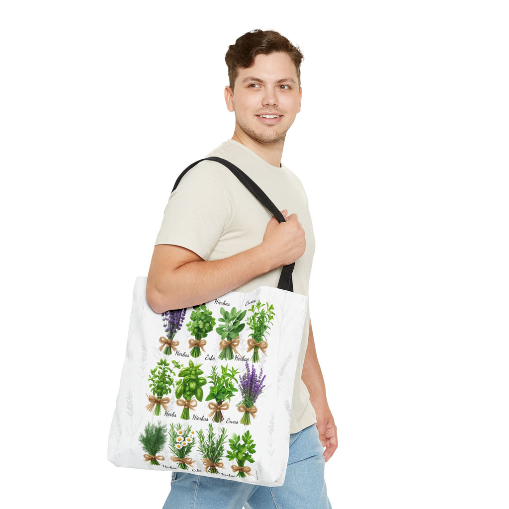 6 Language Herbal Garden Tote Bag | Botanical Shopping Tote | Eco-Friendly Grocery Bag, Plant Lover Gift, Garden Decor, Mothers Day