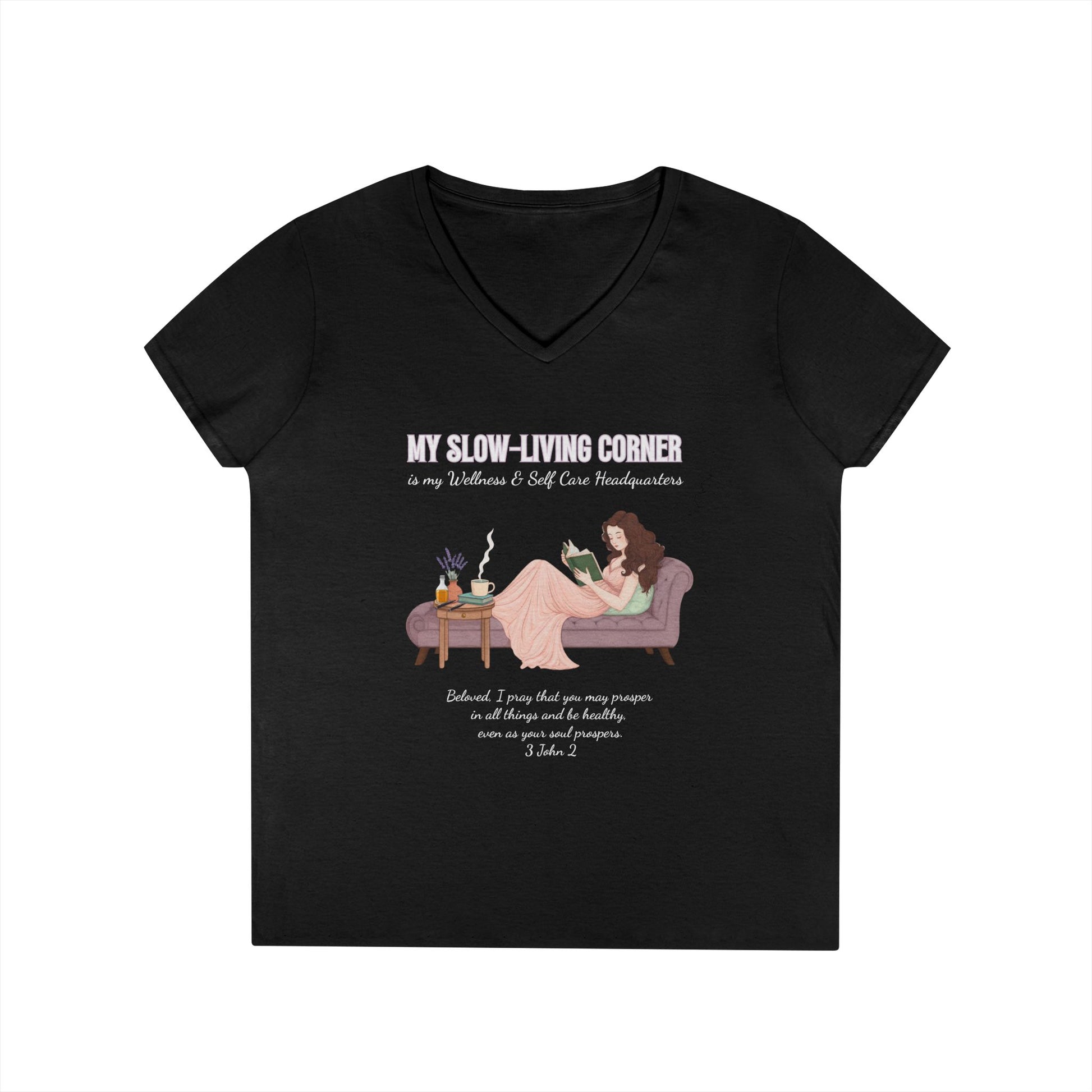 Slow-Living V-Neck Tee — "My Slow-Living Corner" Relaxation & Self-Care Graphic Shirt