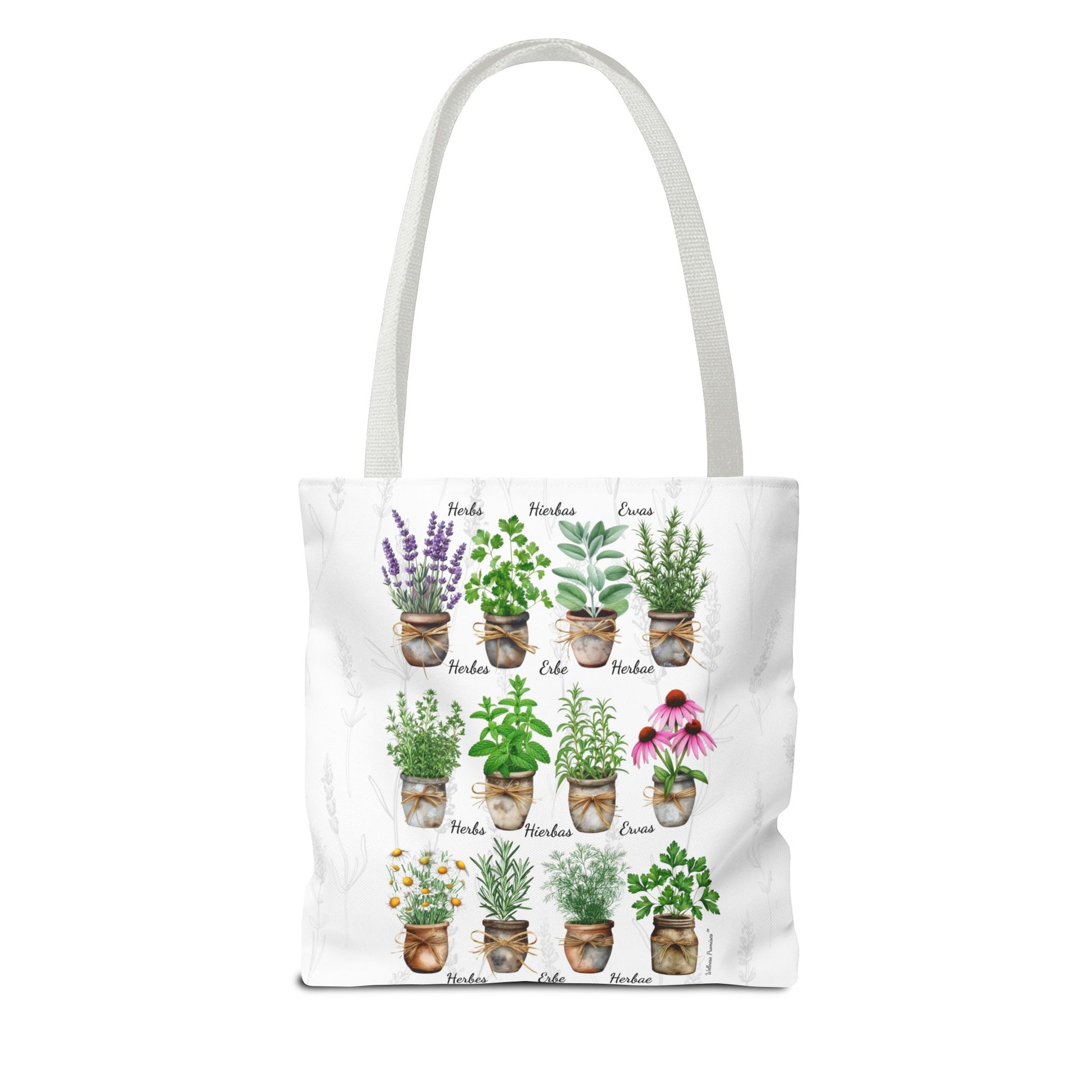 6 Language Watercolor Herbal Garden Tote Bag | Botanical Shopping Tote | Eco-Friendly Grocery Bag, Plant Lover Gift, Garden Decor, Mothers Day