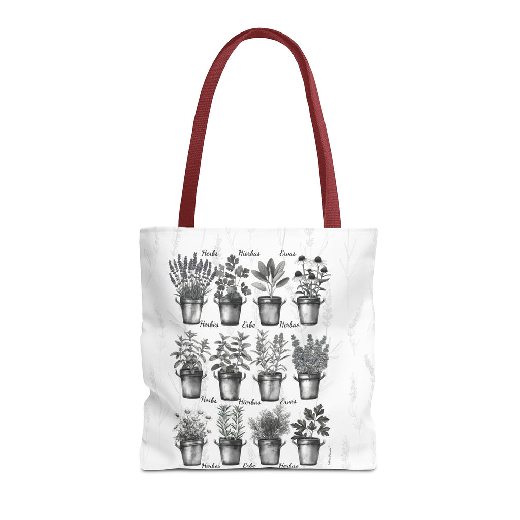 6 Language Black & White Herbal Garden Tote Bag | Botanical Shopping Tote | Eco-Friendly Grocery Bag, Plant Lover Gift, Garden Decor, Mothers Day