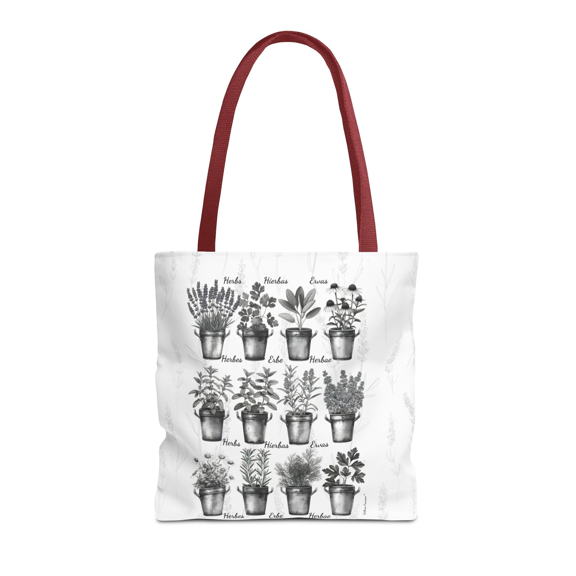 6 Language Black & White Herbal Garden Tote Bag | Botanical Shopping Tote | Eco-Friendly Grocery Bag, Plant Lover Gift, Garden Decor, Mothers Day