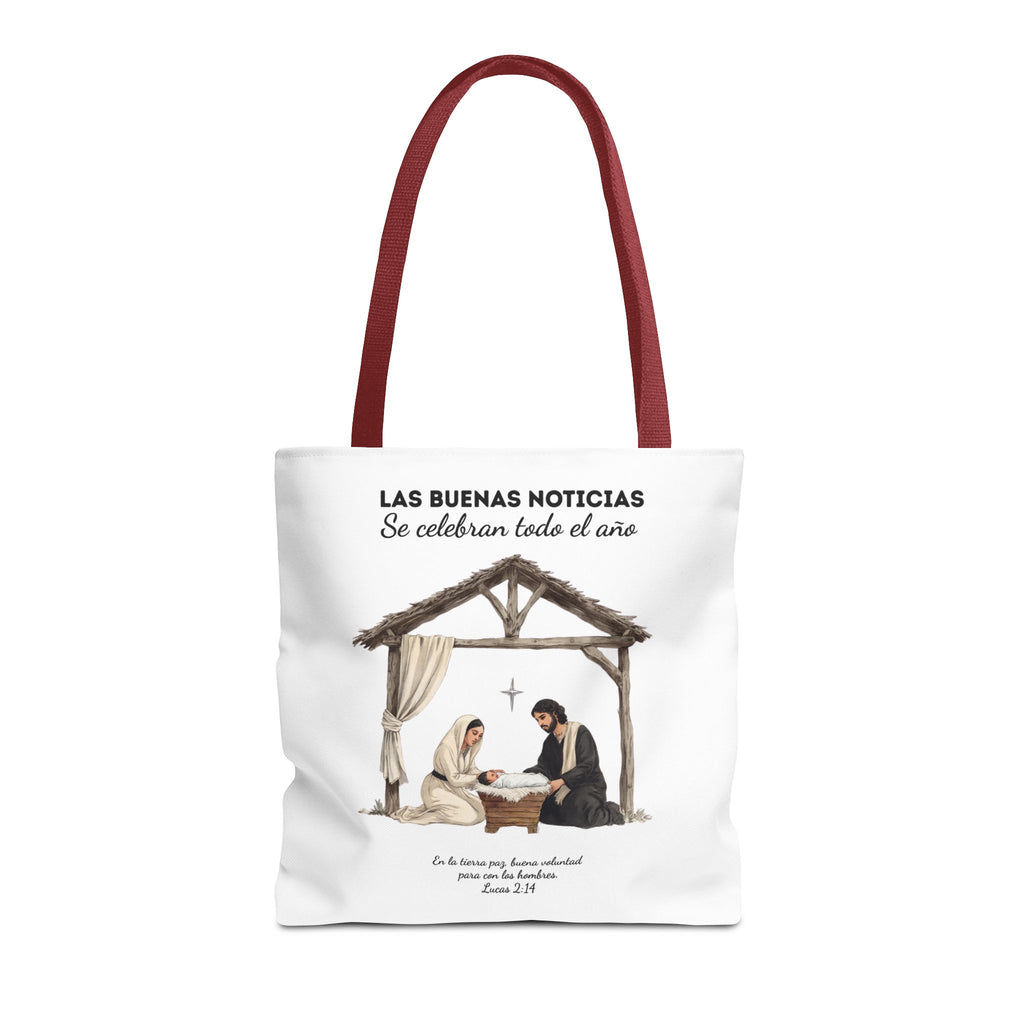 Nativity Tote Bag Year Round — (White Color) "Las Buenas Noticias" Spanish Nativity Tote