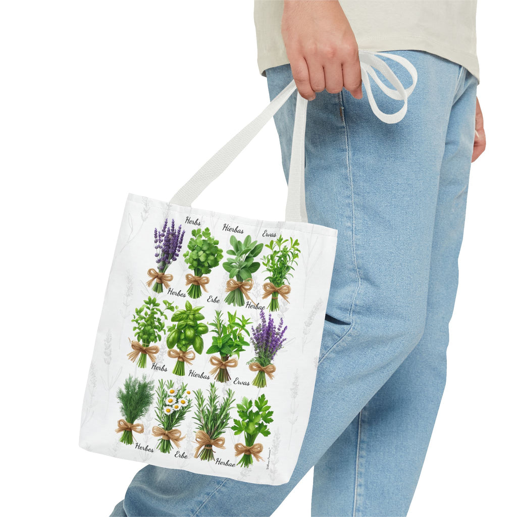 6 Language Herbal Garden Tote Bag | Botanical Shopping Tote | Eco-Friendly Grocery Bag, Plant Lover Gift, Garden Decor, Mothers Day