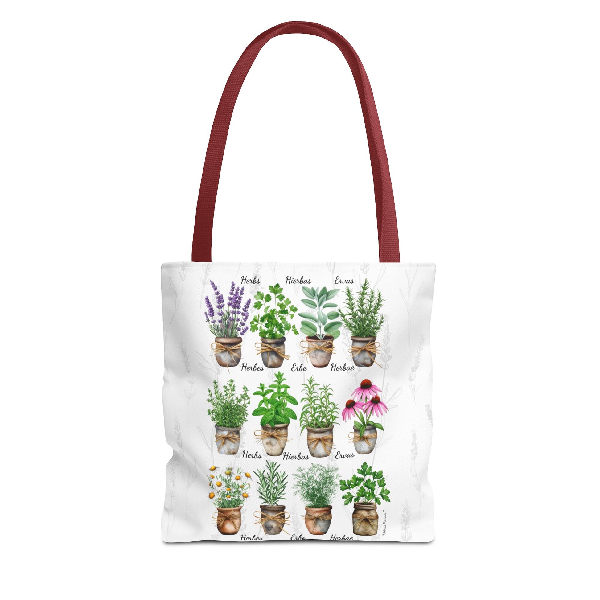 6 Language Watercolor Herbal Garden Tote Bag | Botanical Shopping Tote | Eco-Friendly Grocery Bag, Plant Lover Gift, Garden Decor, Mothers Day