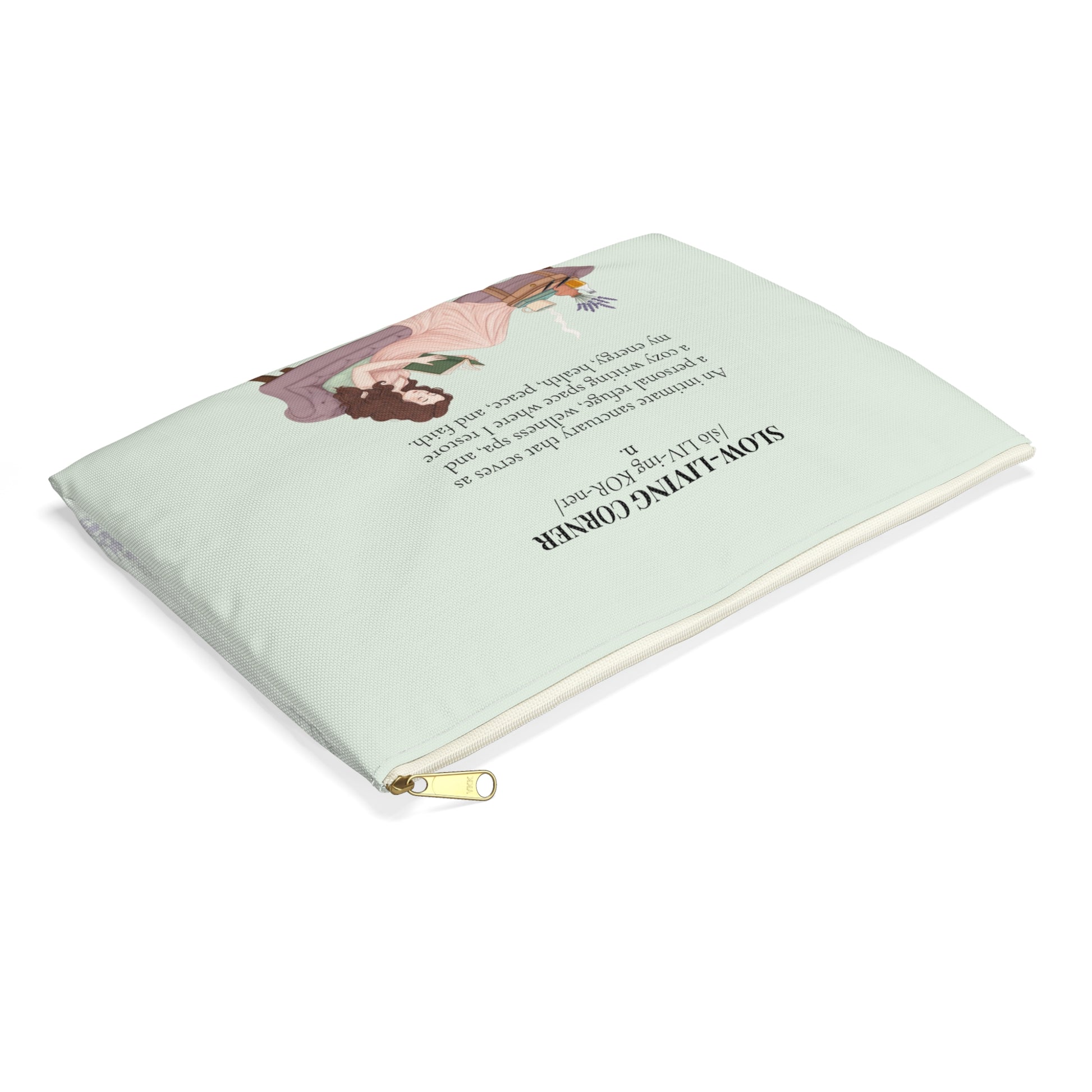 Accessory Pouch — Slow-Living Corner & Lavender Tea Bible Faith Quote (Mint Green)