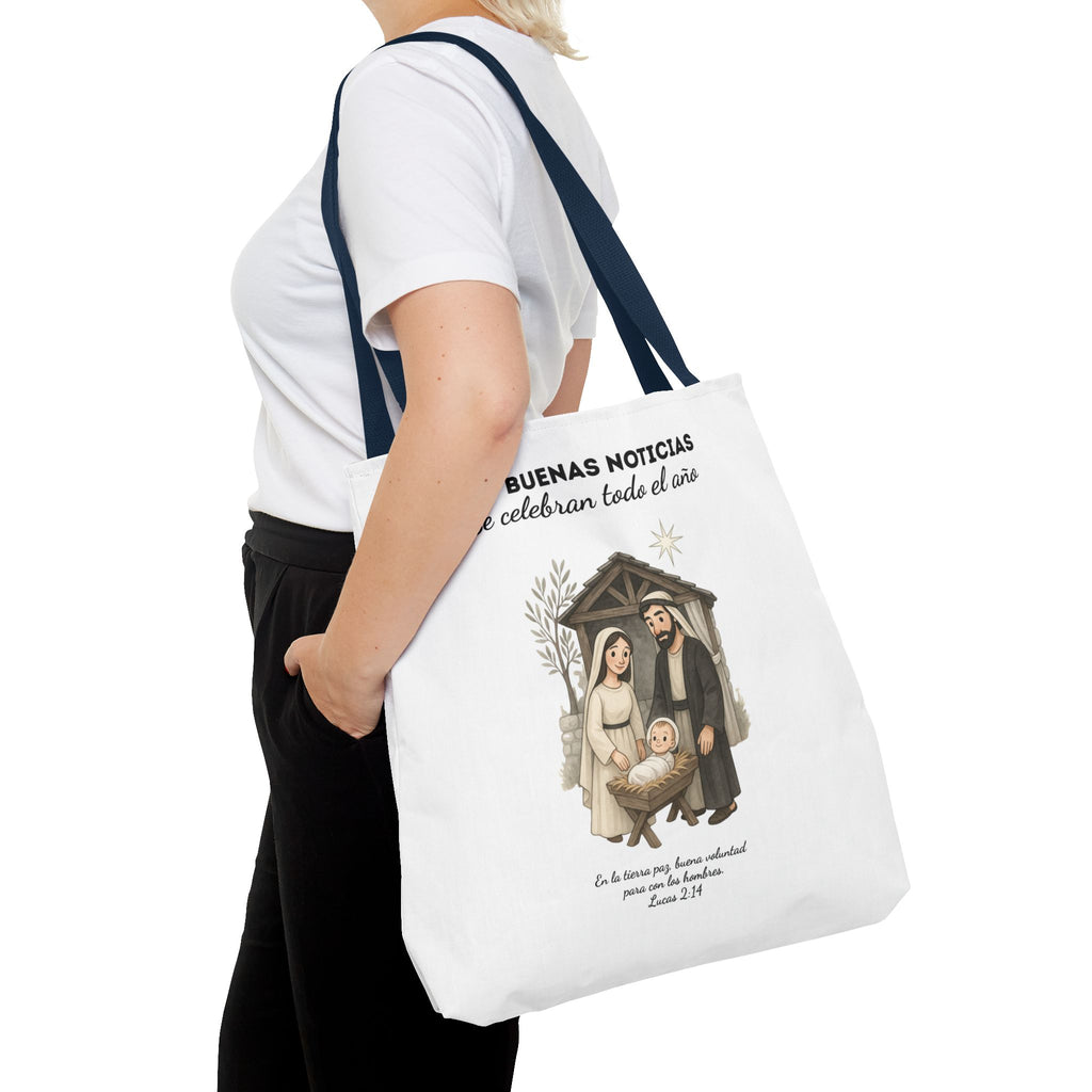 Nativity Tote Bag Year Round — (White Color) "Las Buenas Noticias" Spanish Nativity Tote