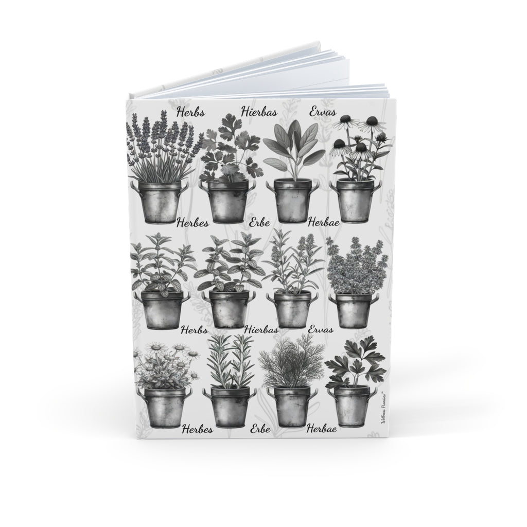 Herb Garden Black & White Hardcover Journal, Nature Lover's Journal, A5 Plant Notebook, Garden Lover Gift, Vegan Recipe Journal, Floral Stationery