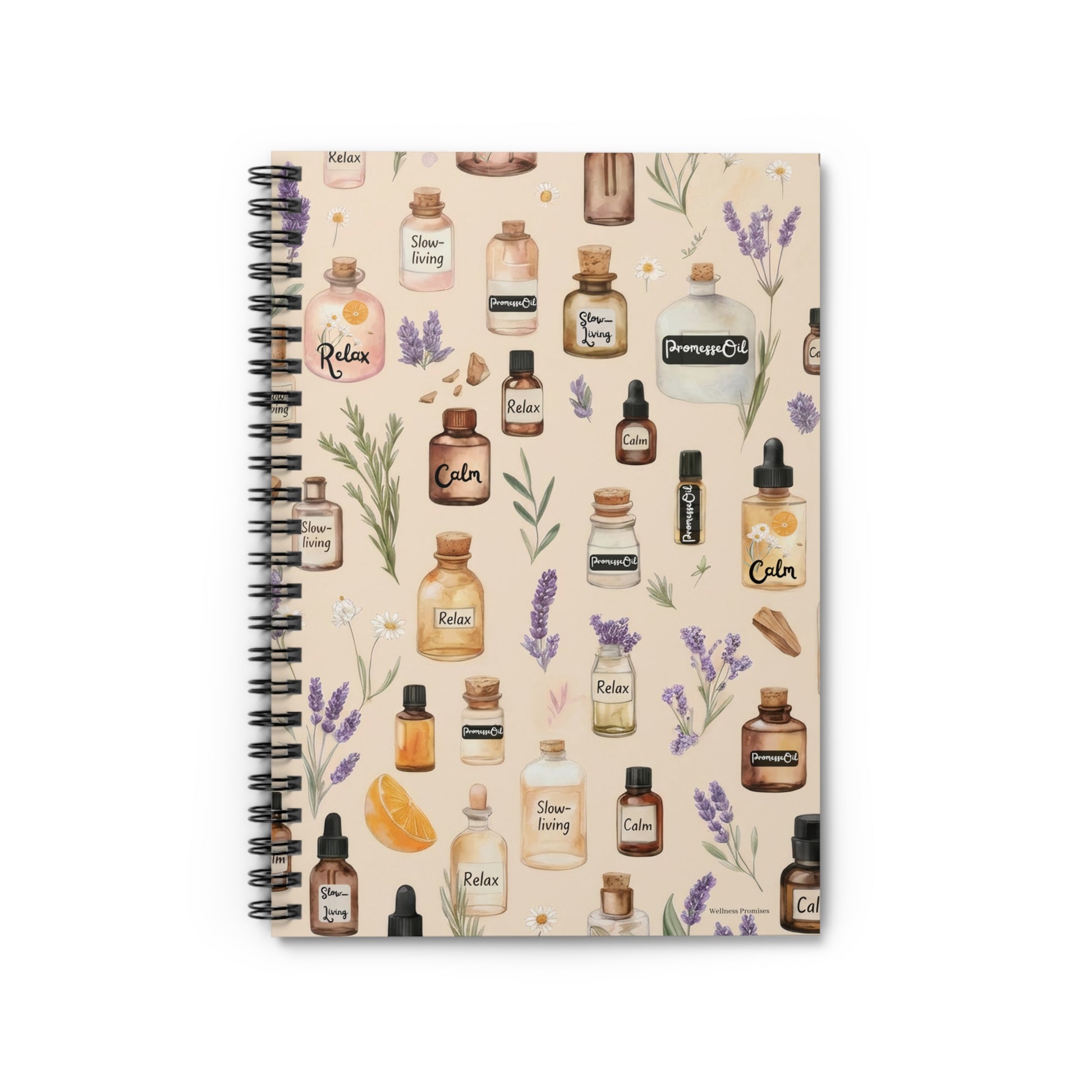 Aromatherapy Bottles Spiral Notebook – Slow-Living, Lavender & Essential Oils Blank Journal