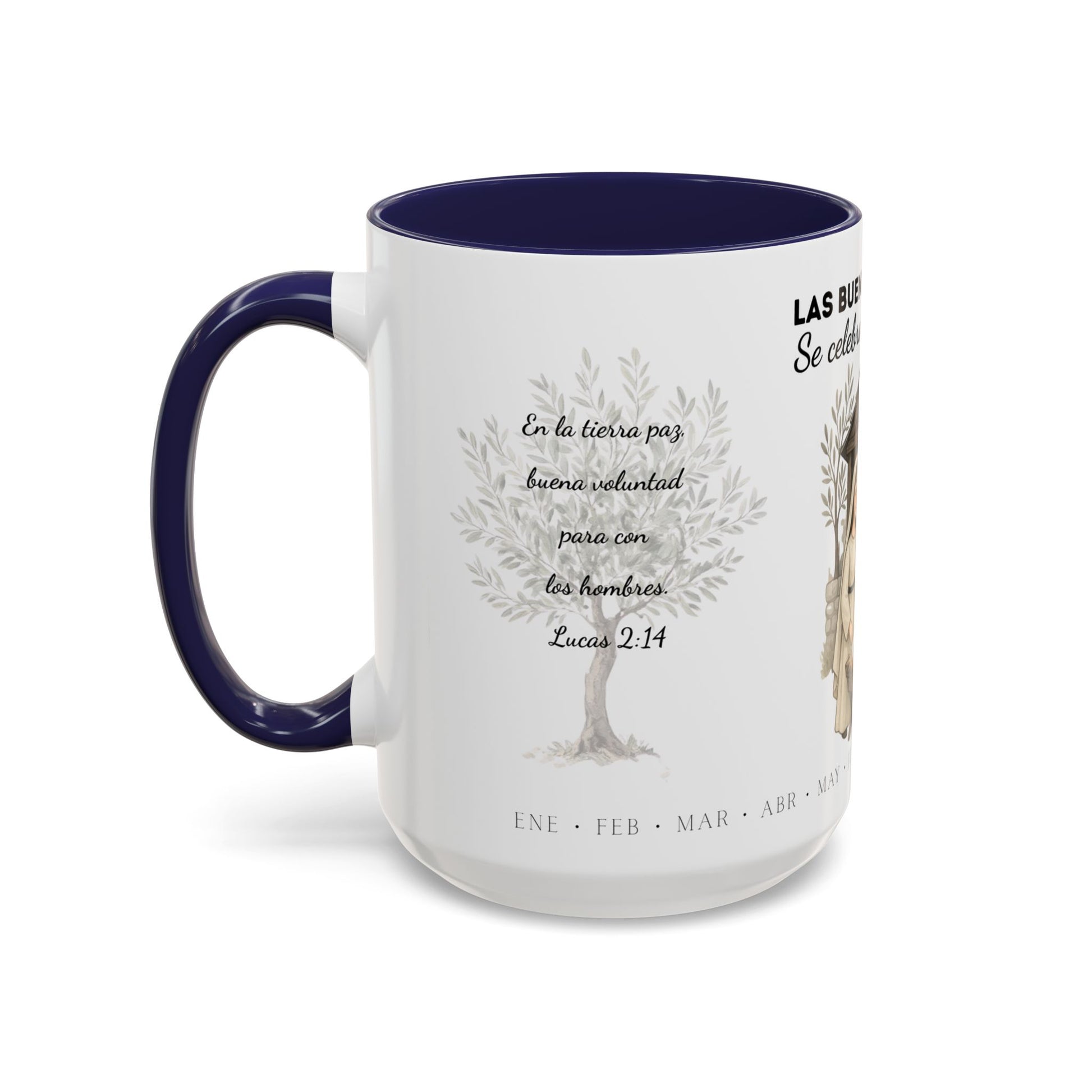 Year Round Nativity Coffee Mug — "Las Buenas Noticias se Celebran todo el Año" Christian Christmas Mug