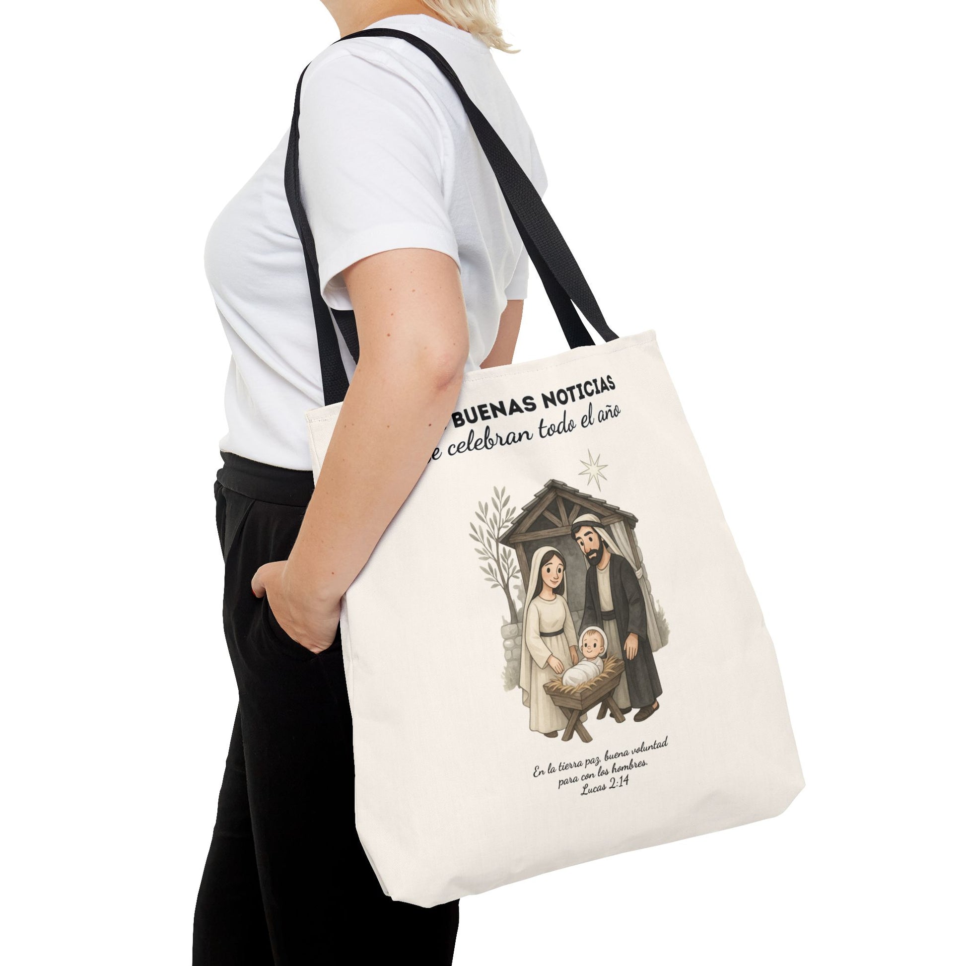Nativity Tote Bag Year Round (Cream Color)  — "Las Buenas Noticias" Spanish Nativity Tote