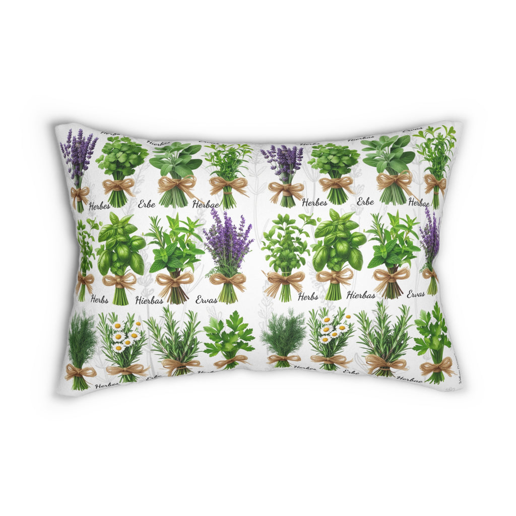 Herbal 6 Languages Garden Lumbar Pillow, Floral Cushion, Home Decor, Housewarming Gift, Plant Lover's Gift, Decorative Pillow for Every Occasion