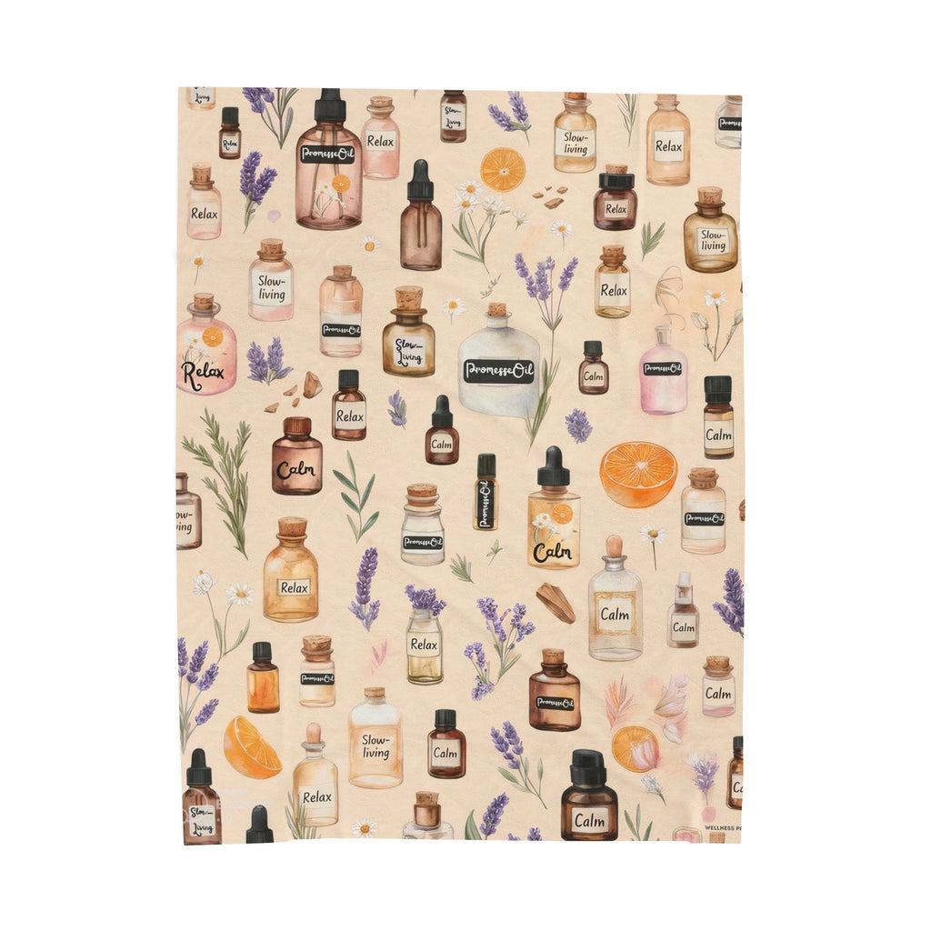 Aromatherapy Slow-Living Velveteen Plush Blanket — Cozy Spa Lavender, Herbal & Citrus Pattern