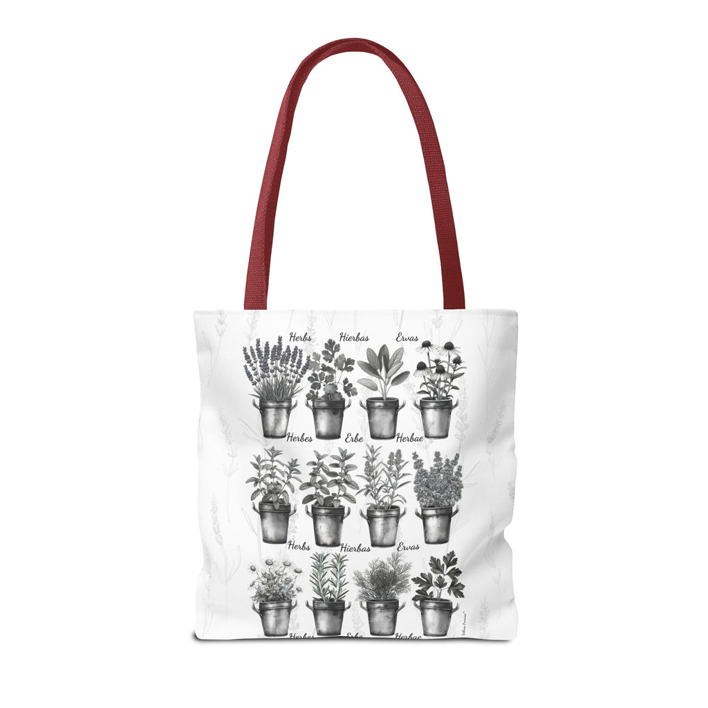 6 Language Black & White Herbal Garden Tote Bag | Botanical Shopping Tote | Eco-Friendly Grocery Bag, Plant Lover Gift, Garden Decor, Mothers Day