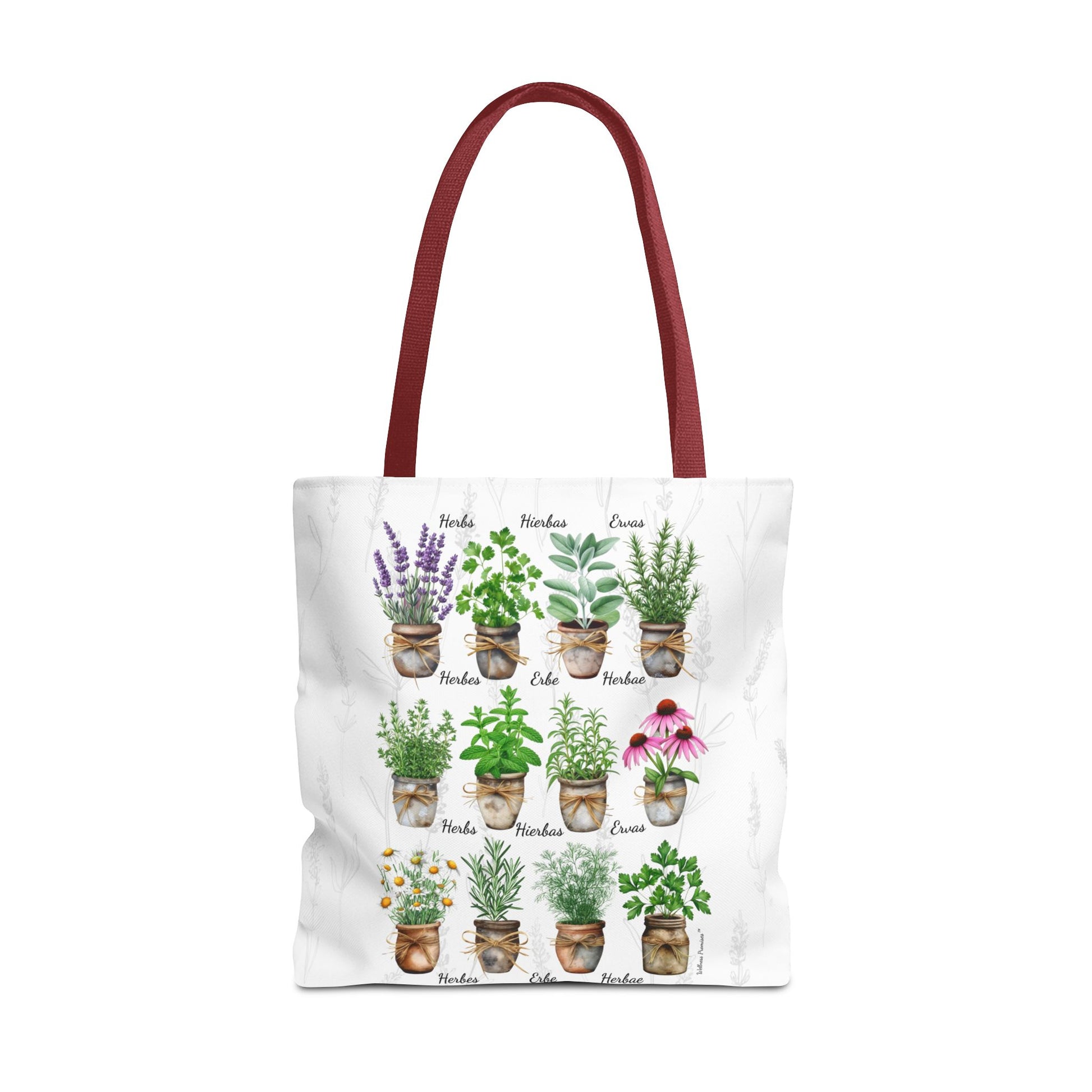 6 Language Watercolor Herbal Garden Tote Bag | Botanical Shopping Tote | Eco-Friendly Grocery Bag, Plant Lover Gift, Garden Decor, Mothers Day