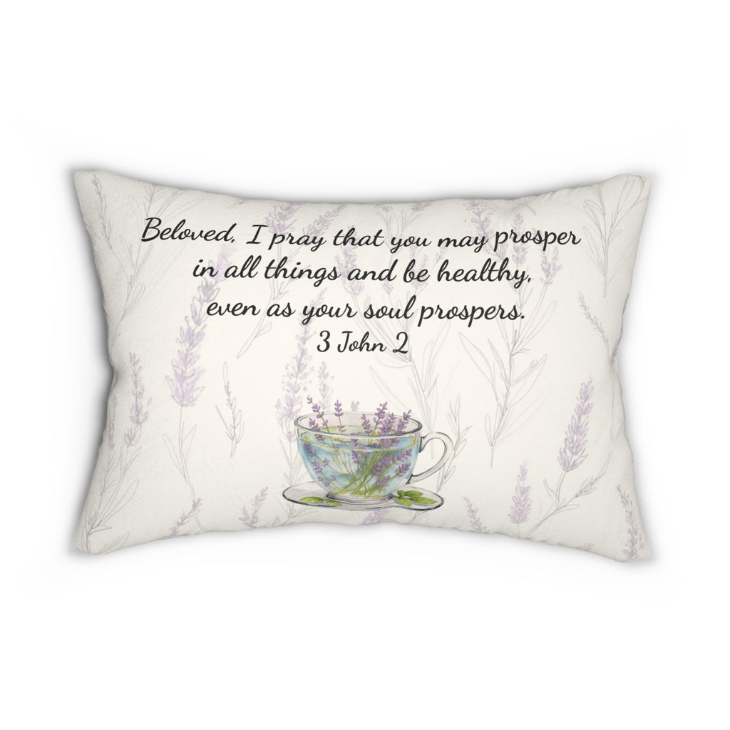 “Slow-Living Corner” & Lavender Reading Nook Lumbar Pillow — Cozy Prayer Blessing (Beige)