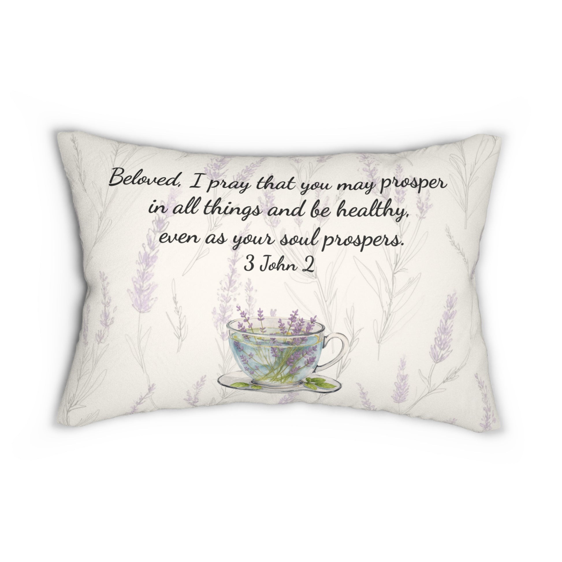 “Slow-Living Corner” & Lavender Reading Nook Lumbar Pillow — Cozy Prayer Blessing (Beige)