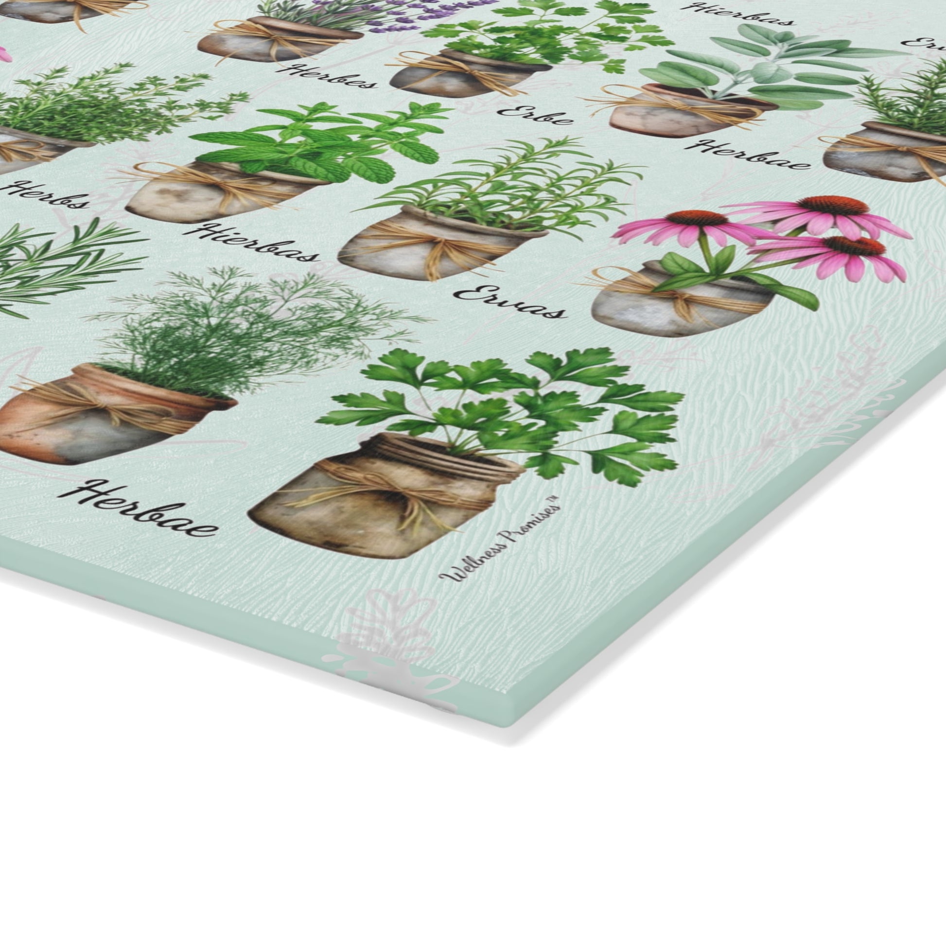 Herb Watercolor Garden Glass Cutting Board, Kitchen Decor, Gift for Home Chefs, Mother's Day, Cooking Essentials, Plant Lover Gift