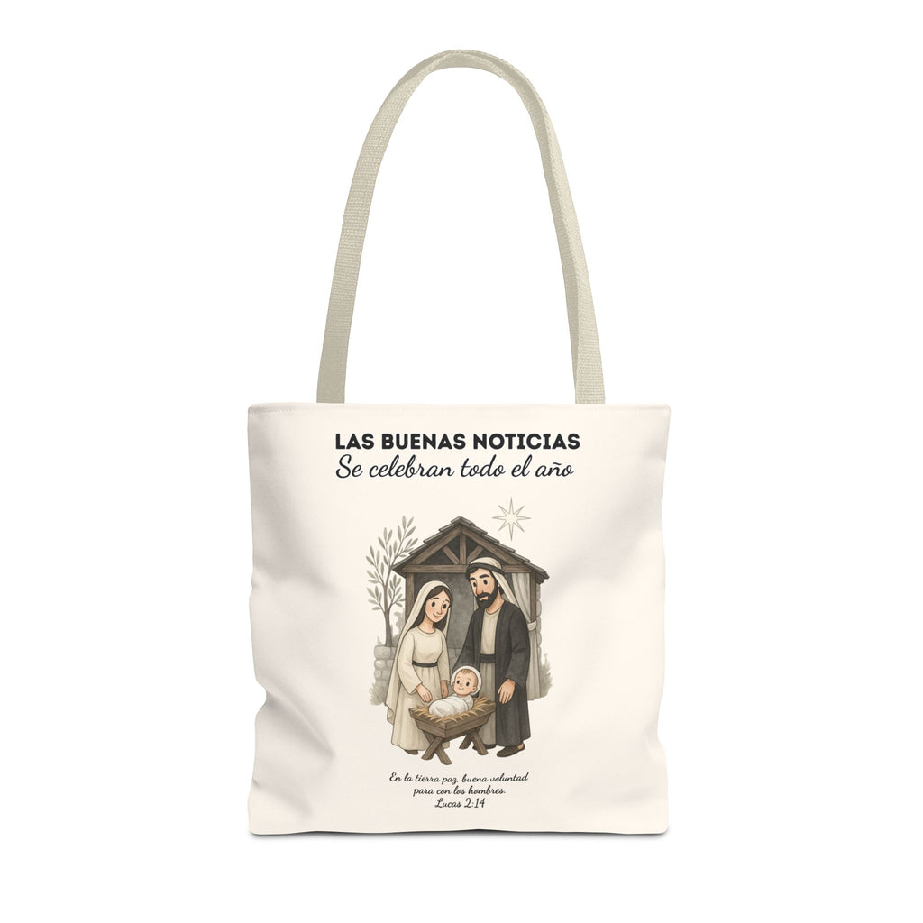 Nativity Tote Bag Year Round (Cream Color)  — "Las Buenas Noticias" Spanish Nativity Tote