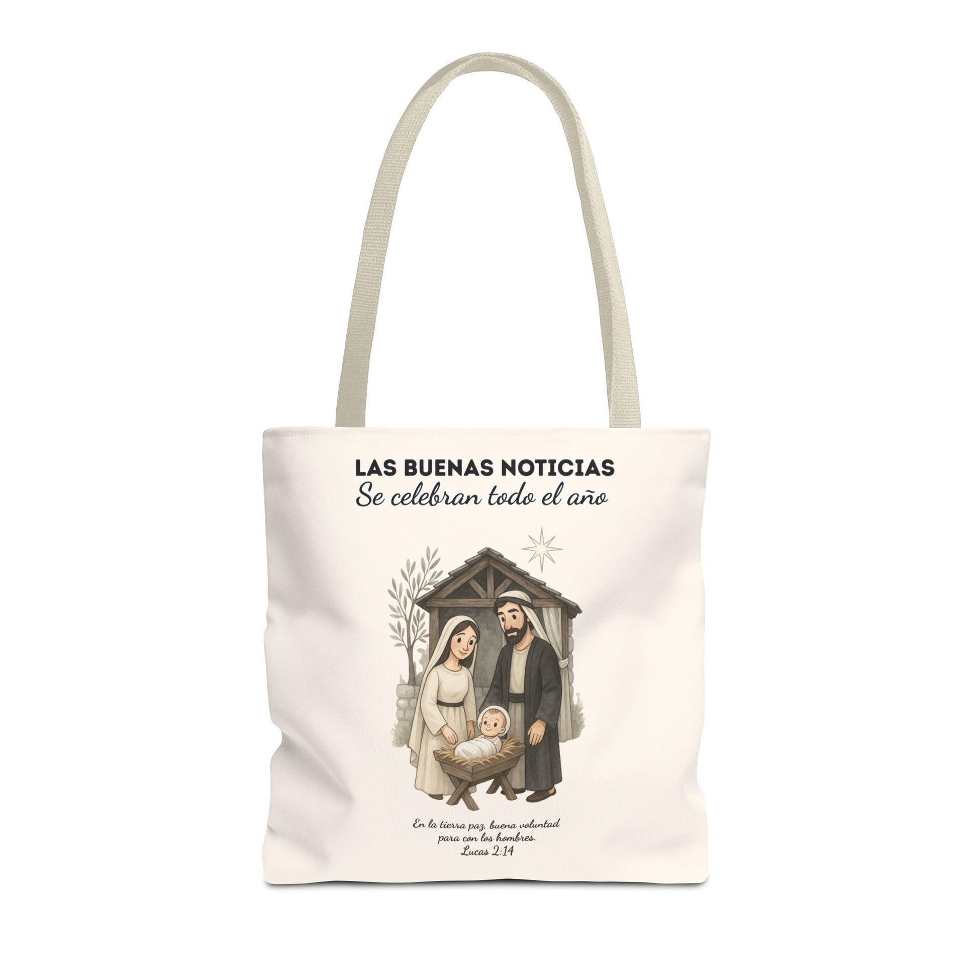 Nativity Tote Bag Year Round (Cream Color)  — "Las Buenas Noticias" Spanish Nativity Tote