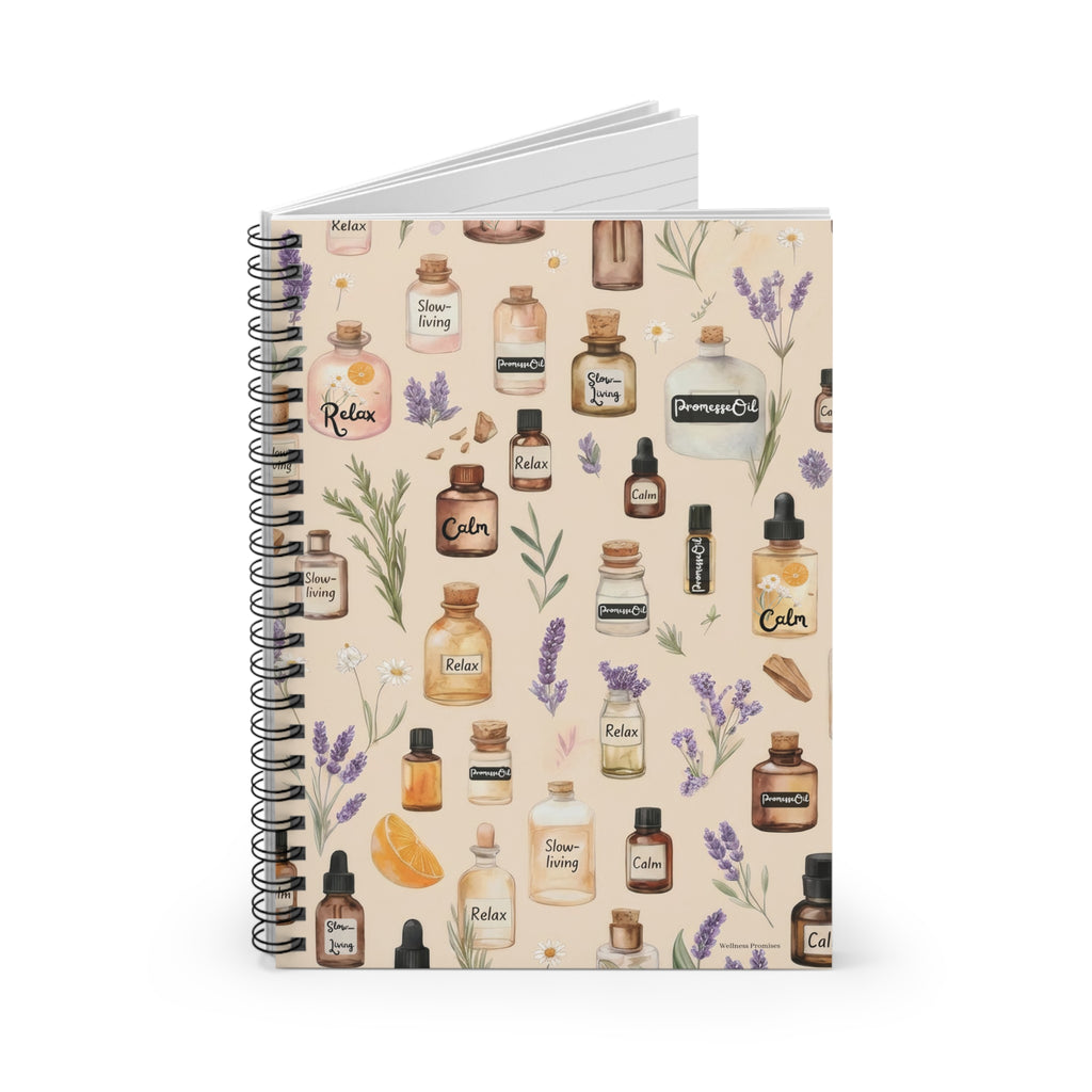 Aromatherapy Bottles Spiral Notebook – Slow-Living, Lavender & Essential Oils Blank Journal