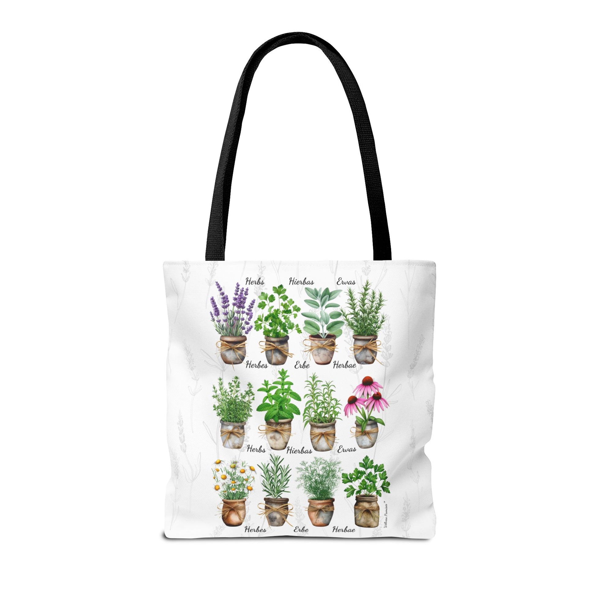 6 Language Watercolor Herbal Garden Tote Bag | Botanical Shopping Tote | Eco-Friendly Grocery Bag, Plant Lover Gift, Garden Decor, Mothers Day