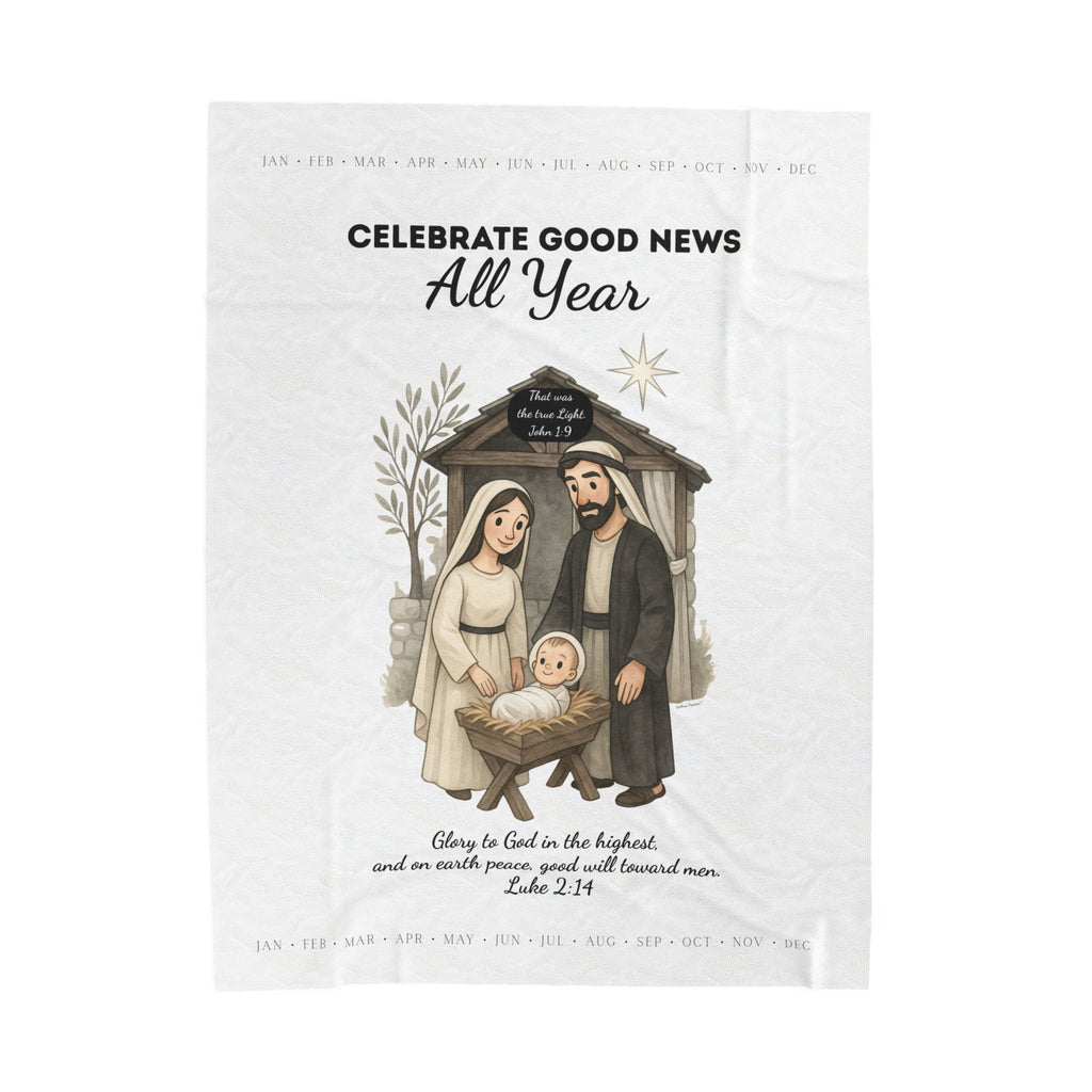 Nativity Year Round Velveteen Blanket - (White Color)  "Celebrate Good News All Year"  Nativity Throw