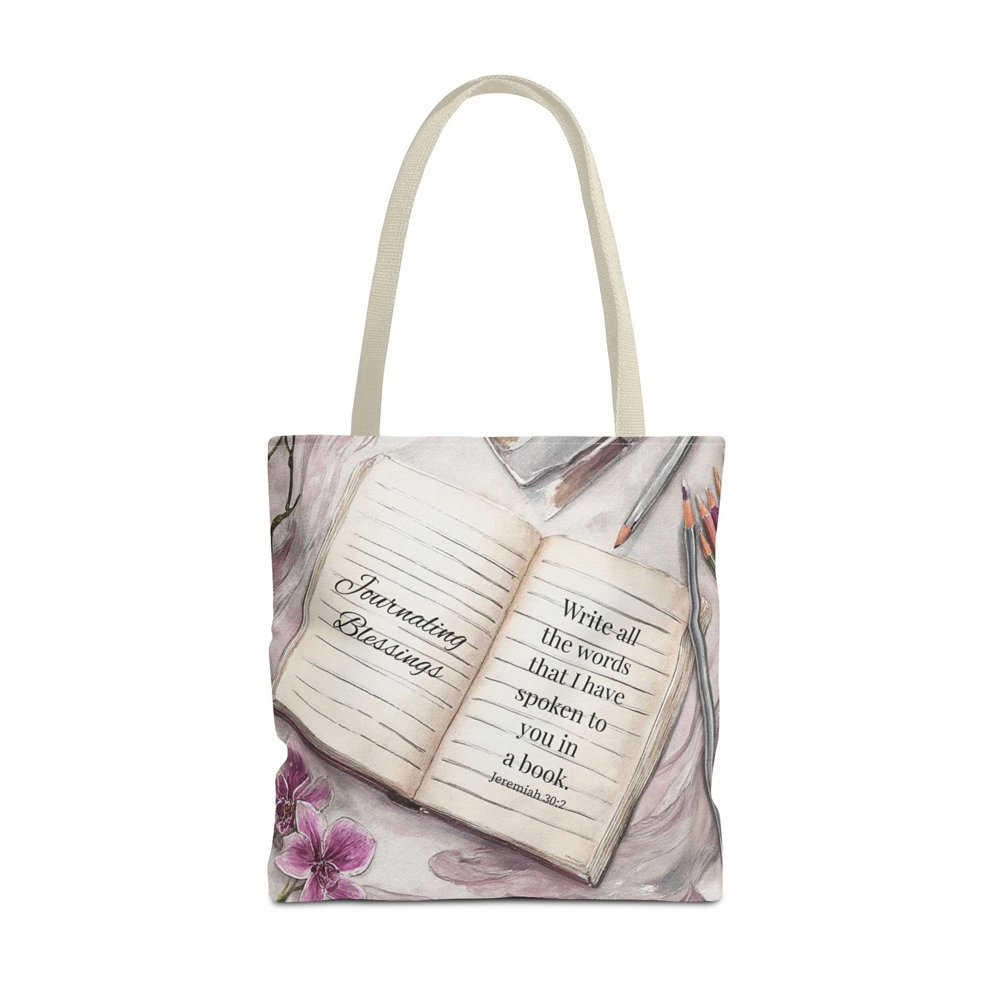 Inspirational Journal Art Tote Bag — "Write the Vision" Orchid & Bible Quote Tote