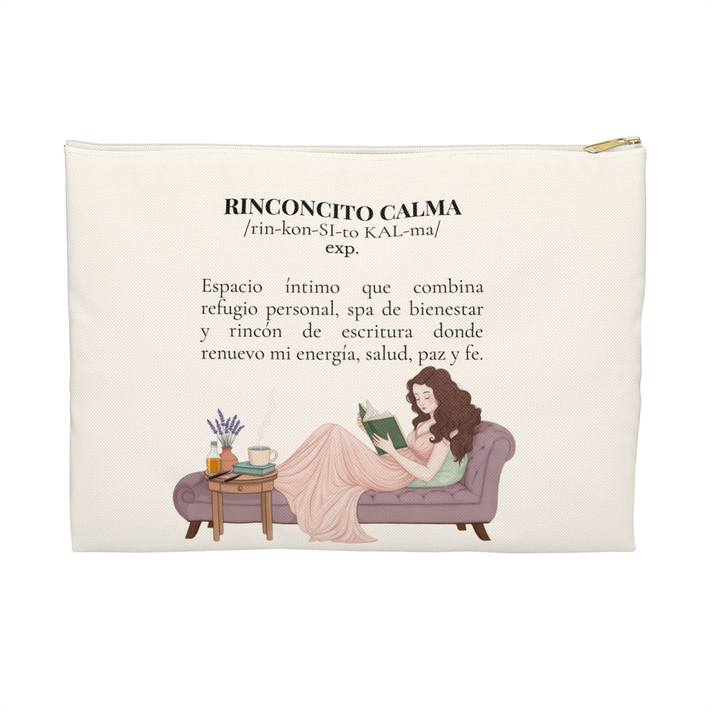 Accessory Pouch — Slow-Living Corner "Rinconcito Calma" & Lavender Tea Bible Quote (Beige, Spanish)