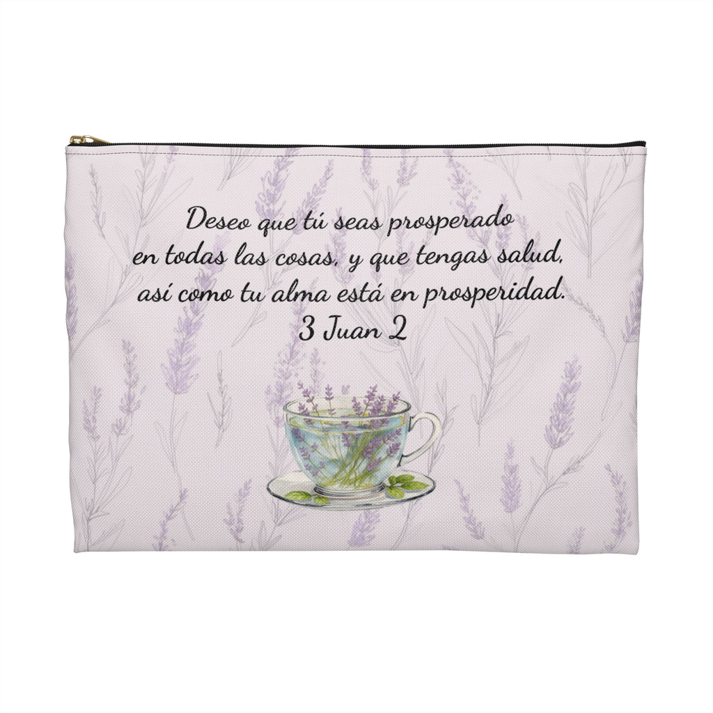 Accessory Pouch — Slow-Living Corner "Rinconcito Calma" & Lavender Tea Bible Quote (Pink, Spanish)