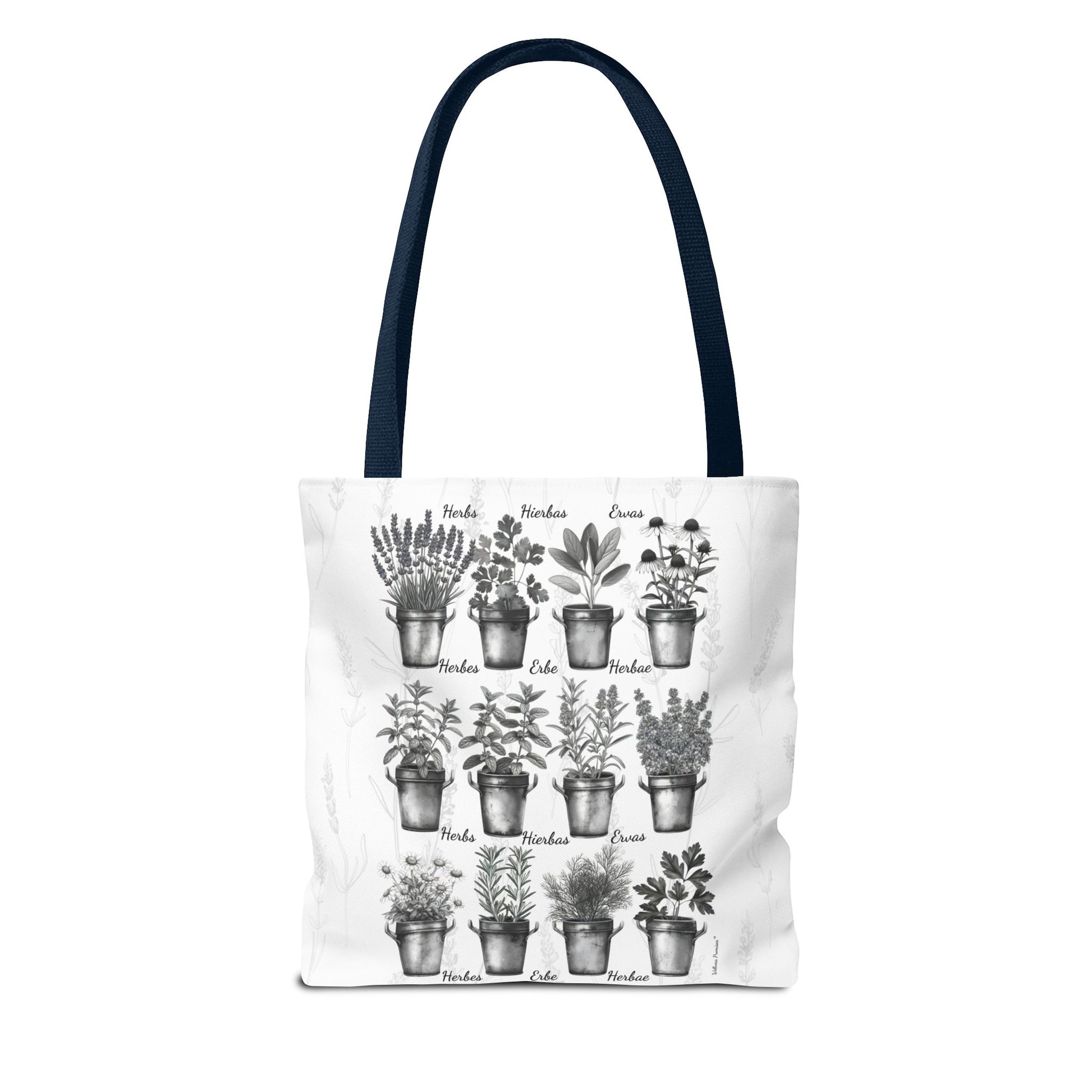6 Language Black & White Herbal Garden Tote Bag | Botanical Shopping Tote | Eco-Friendly Grocery Bag, Plant Lover Gift, Garden Decor, Mothers Day