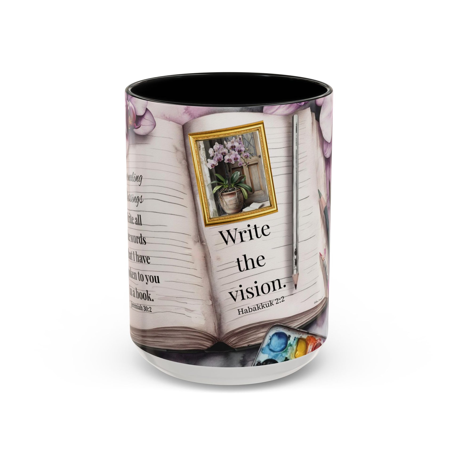 Write the Vision Coffee Mug —Faith & Orchid Journaler Lovers Gift (11/15oz)