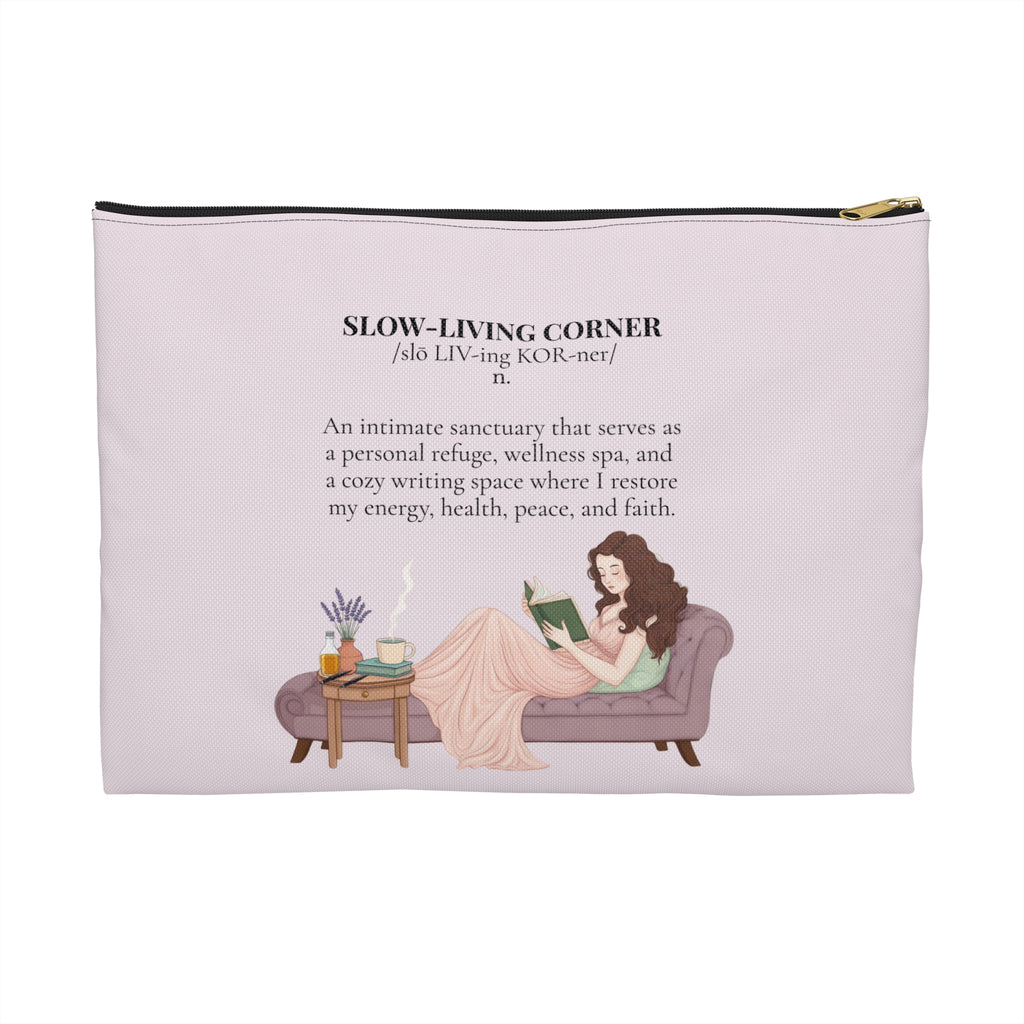 Accessory Pouch — Slow-Living Corner & Lavender Tea Bible Faith Quote (Pink)