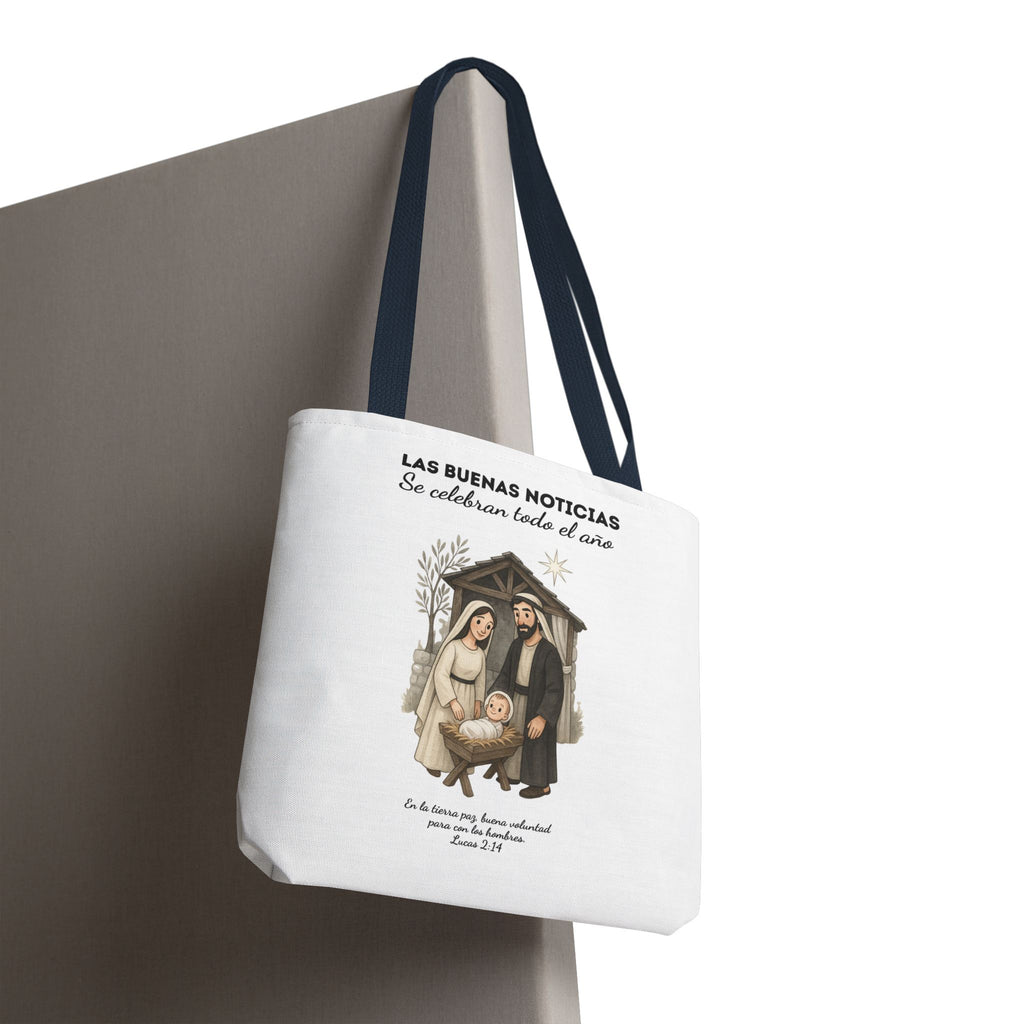 Nativity Tote Bag Year Round — (White Color) "Las Buenas Noticias" Spanish Nativity Tote