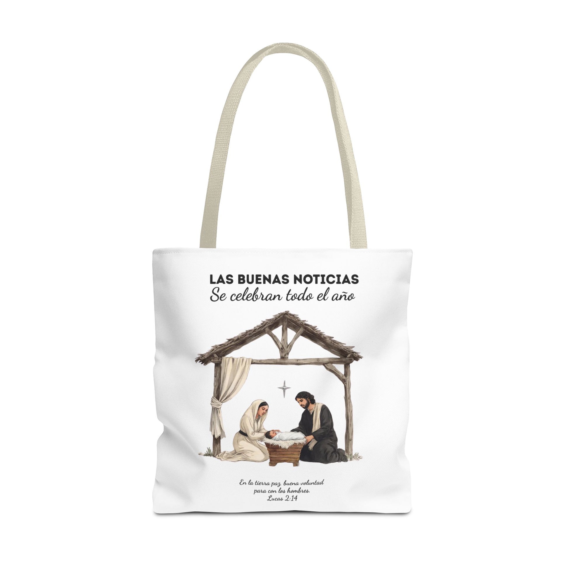 Nativity Tote Bag Year Round — (White Color) "Las Buenas Noticias" Spanish Nativity Tote