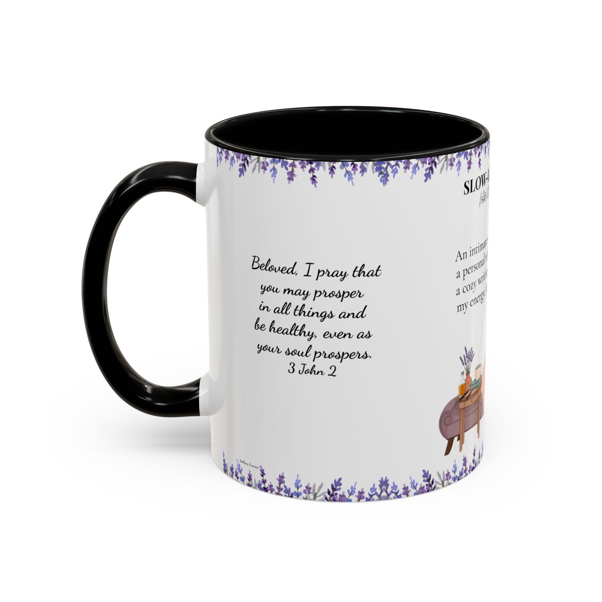 Slow-Living Corner Accent Coffee/Tea Mug — Inspirational Christian Relaxation Lavender (11/15oz)