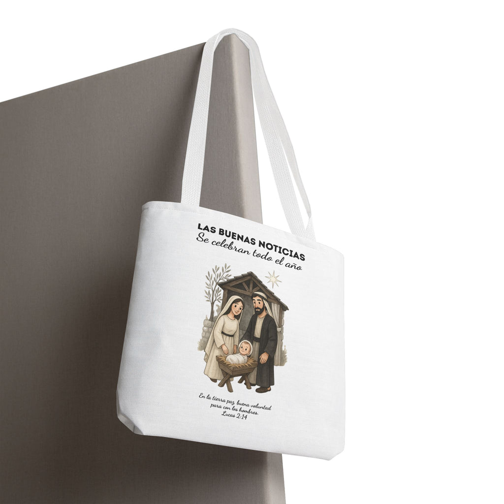 Nativity Tote Bag Year Round — (White Color) "Las Buenas Noticias" Spanish Nativity Tote