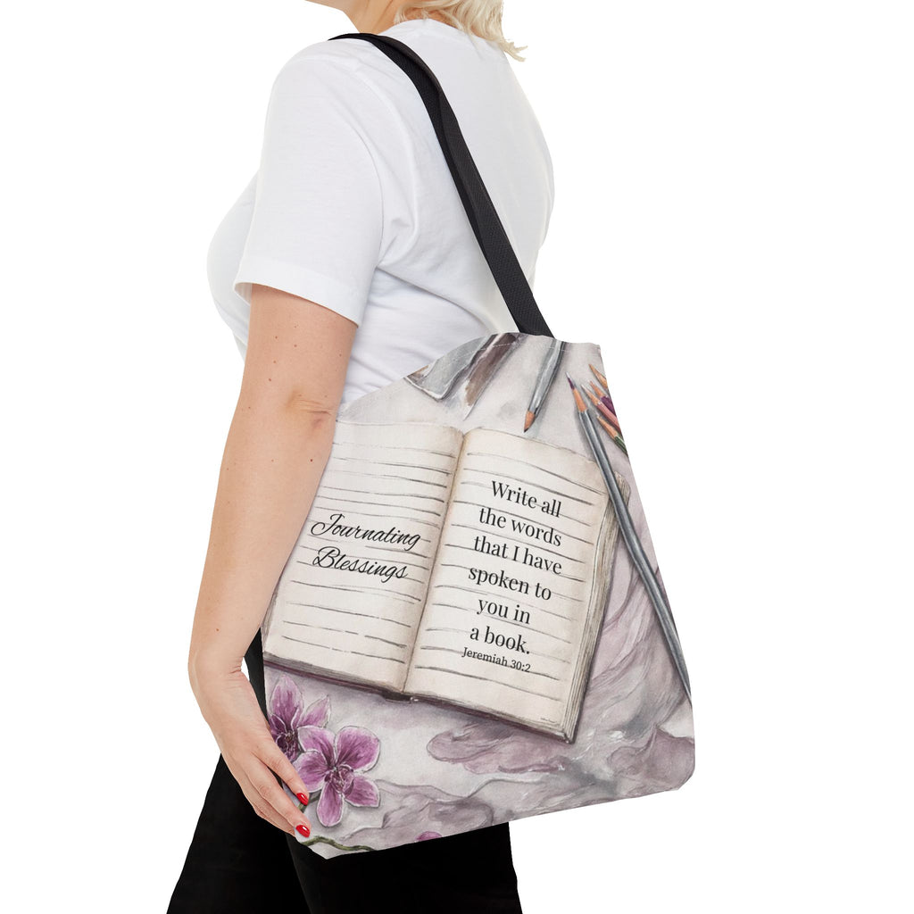 Inspirational Journal Art Tote Bag — "Write the Vision" Orchid & Bible Quote Tote