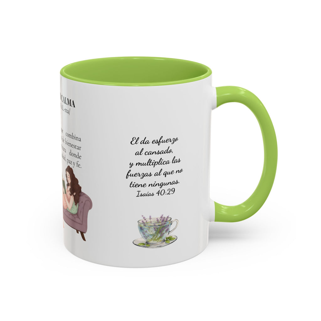 Slow-Living Calm Reading Corner Accent Coffee Mug — "Rinconcito Calma" Herbal Christian Gift (11/15oz)