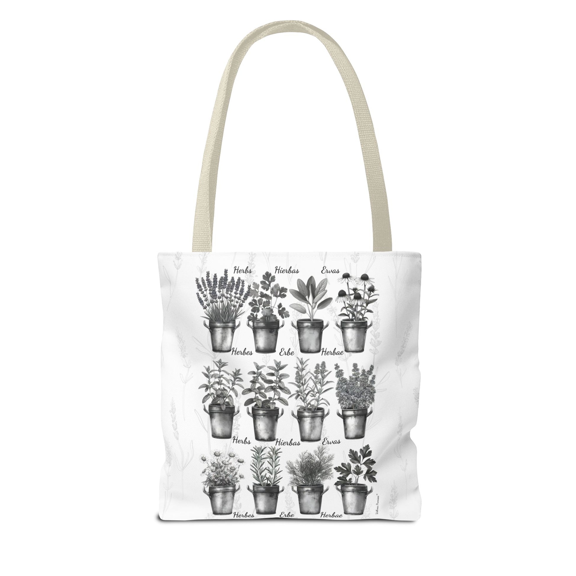 6 Language Black & White Herbal Garden Tote Bag | Botanical Shopping Tote | Eco-Friendly Grocery Bag, Plant Lover Gift, Garden Decor, Mothers Day