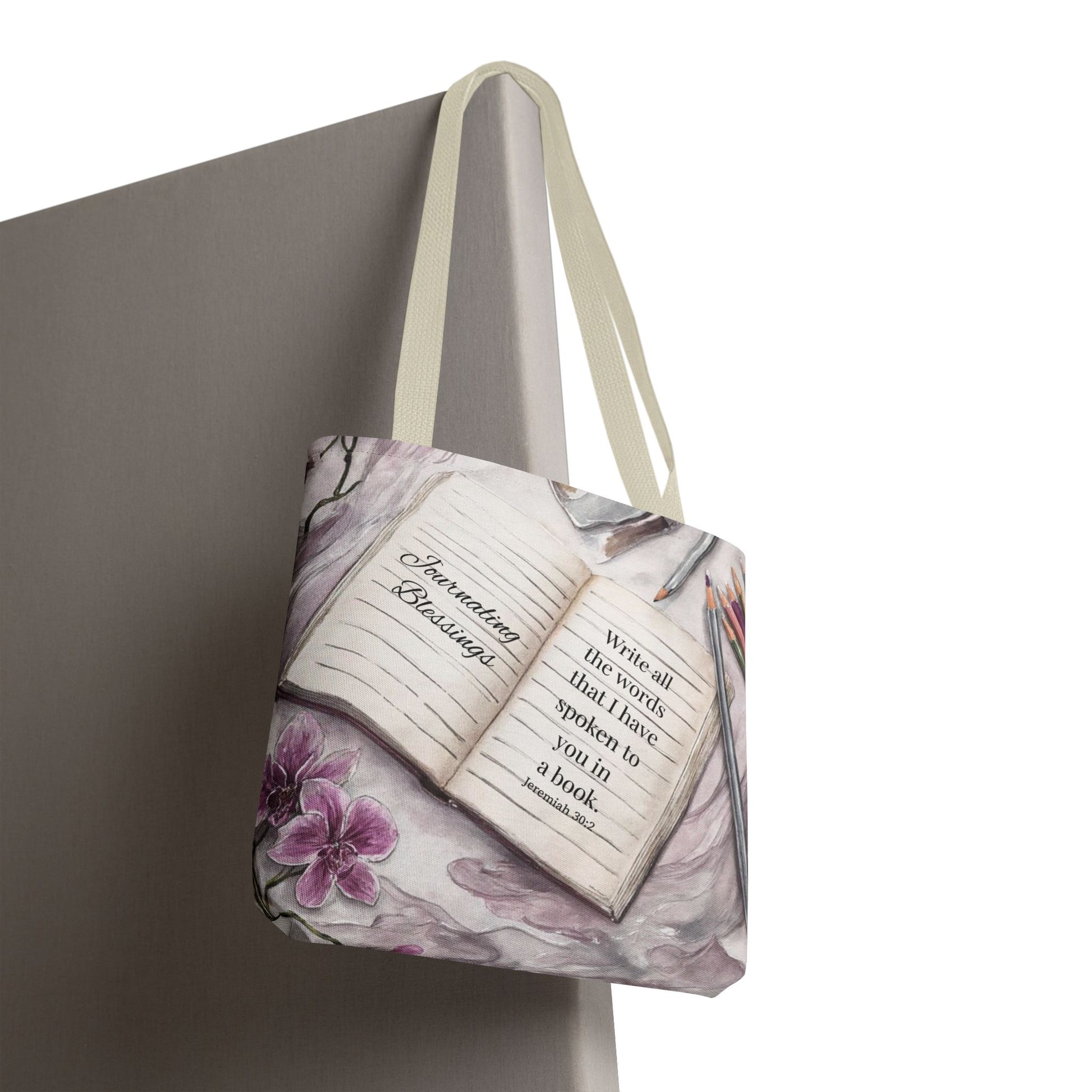 Inspirational Journal Art Tote Bag — "Write the Vision" Orchid & Bible Quote Tote