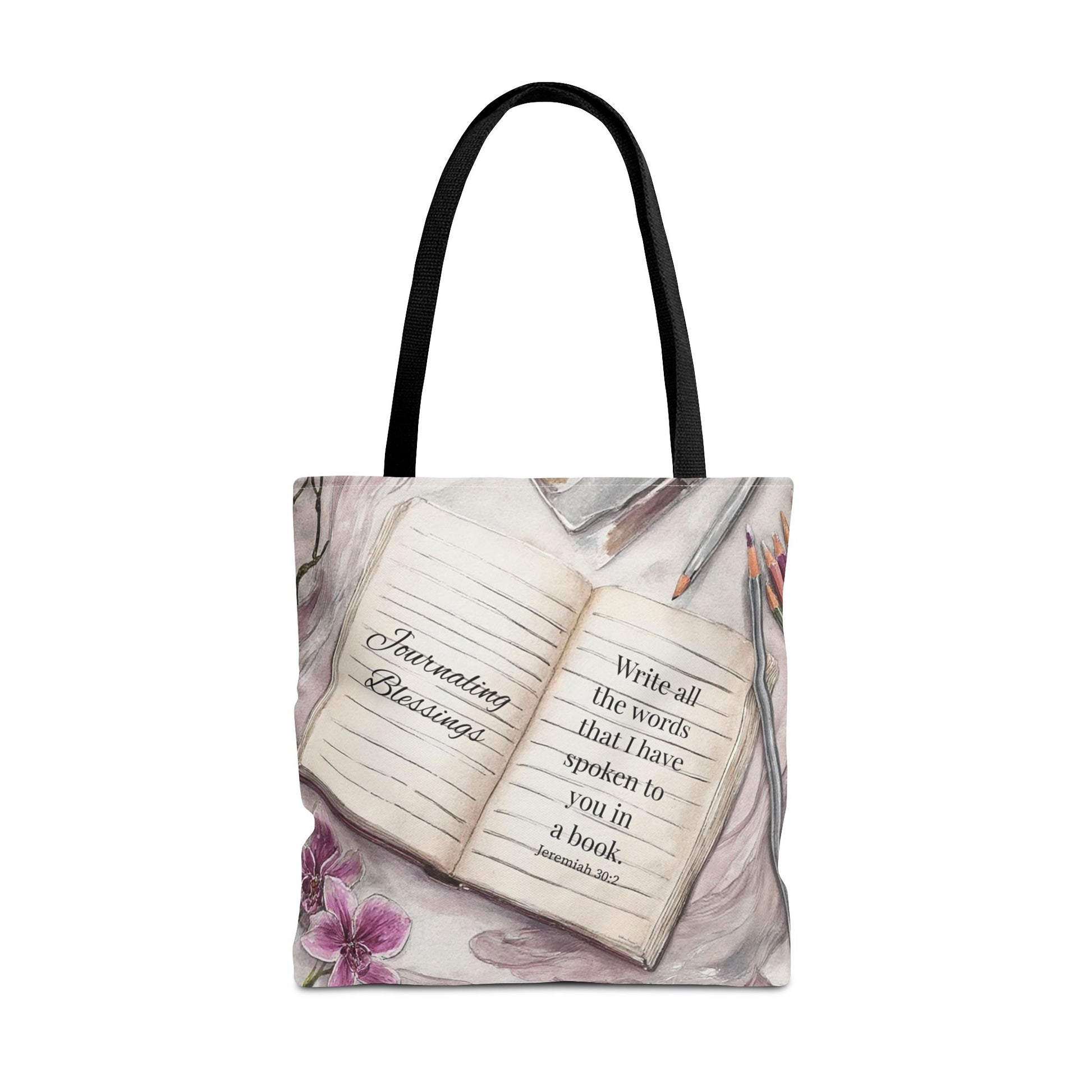 Inspirational Journal Art Tote Bag — "Write the Vision" Orchid & Bible Quote Tote