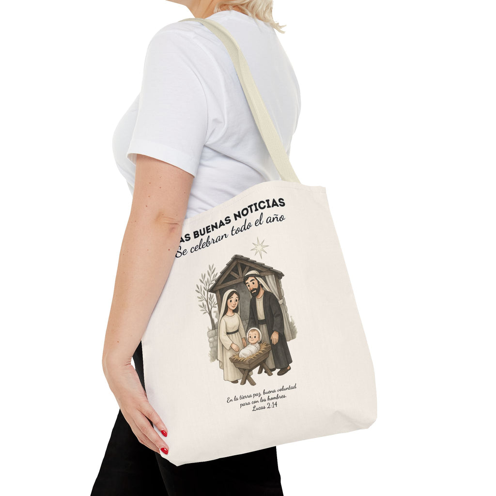 Nativity Tote Bag Year Round (Cream Color)  — "Las Buenas Noticias" Spanish Nativity Tote