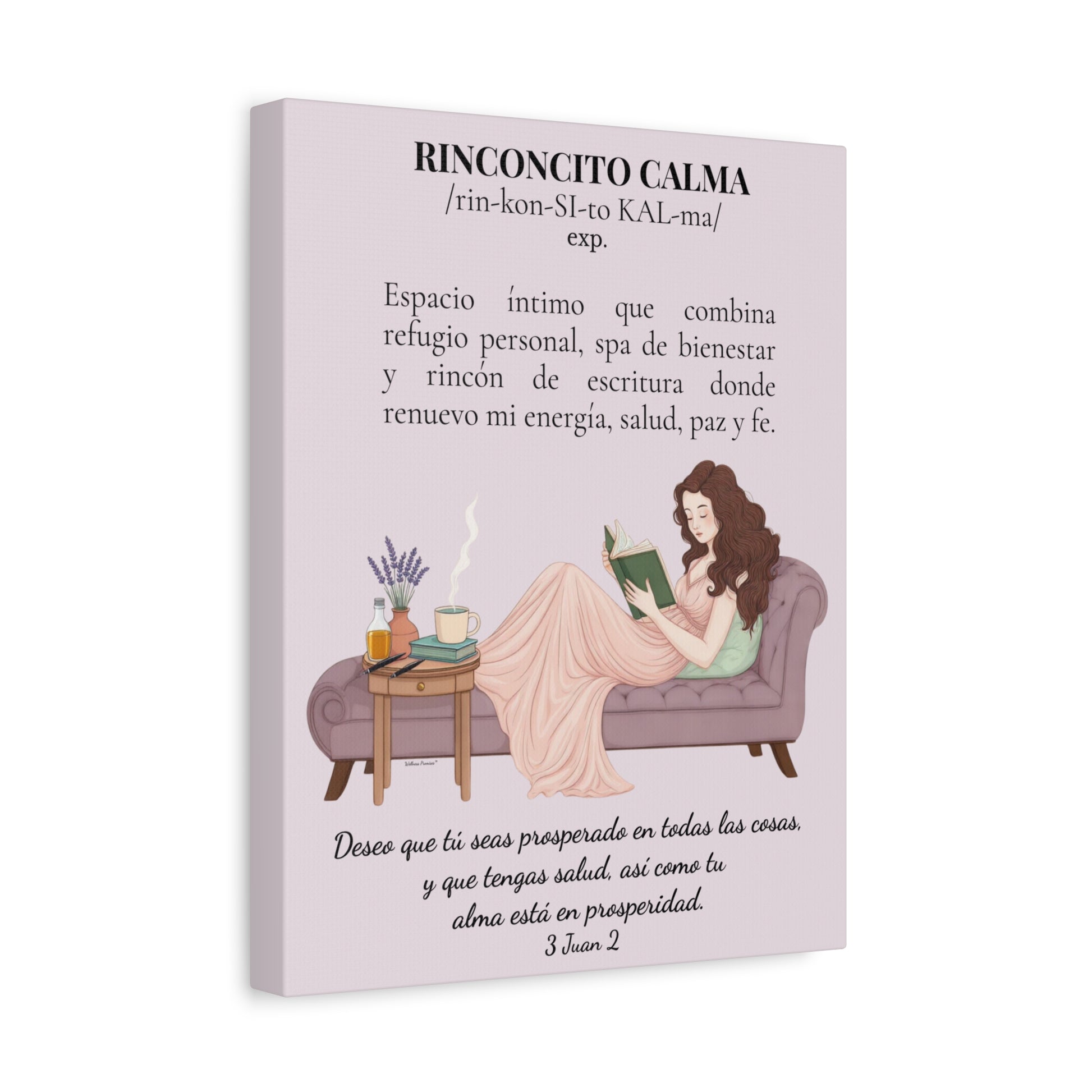 Slow- Living Canvas Wall Art — "Rinconcito Calma" Spanish Relaxation Faith Definition Print (Pink)